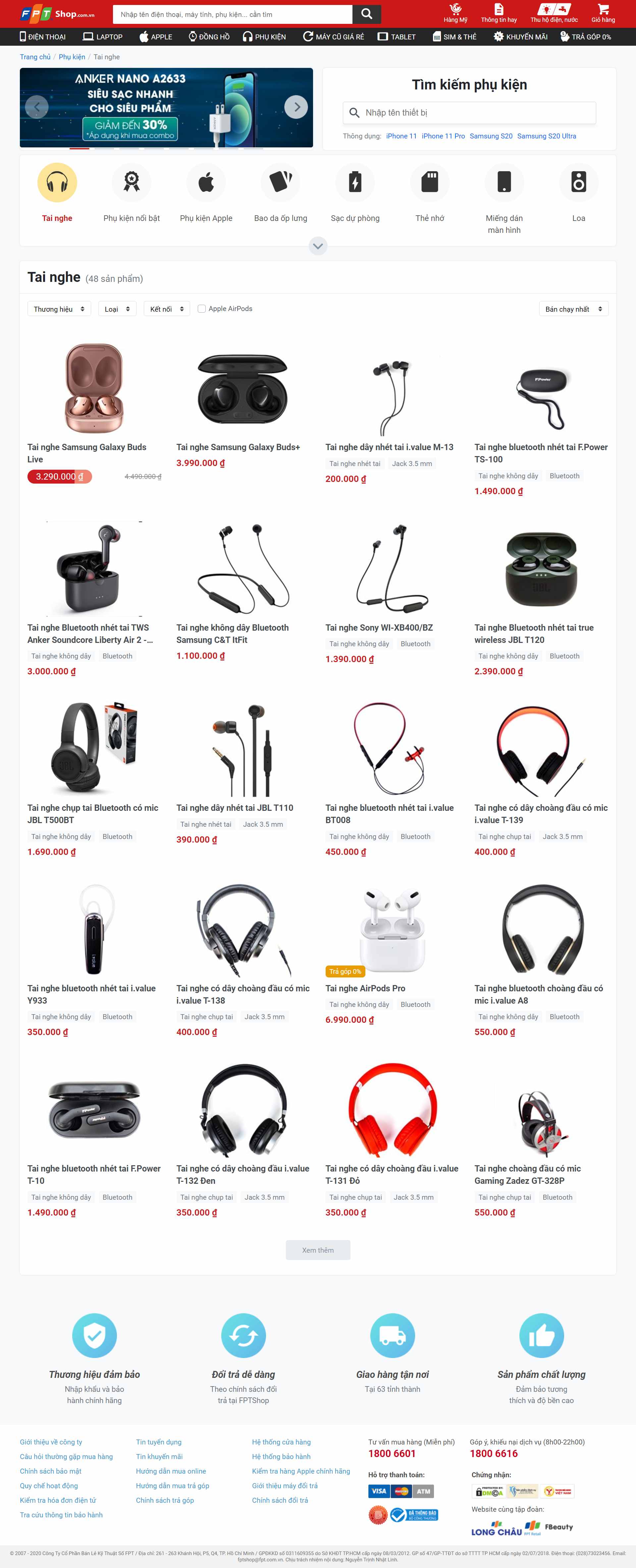 Thiết kế Web bán tai nghe fptshop.com.vn