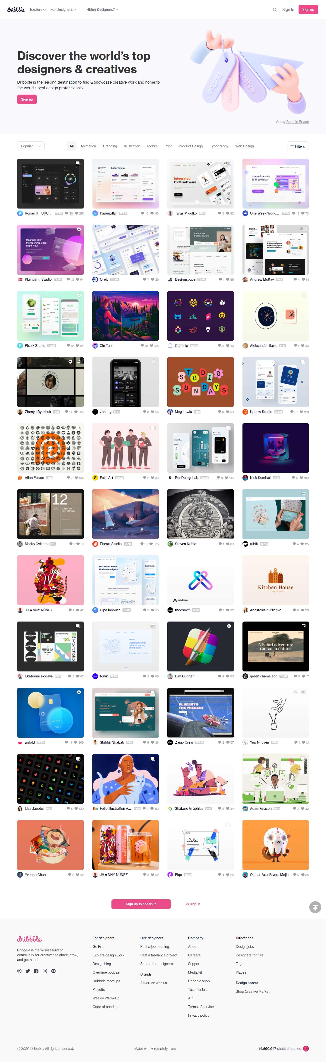 Thiết kế Web mypage dribbble.com