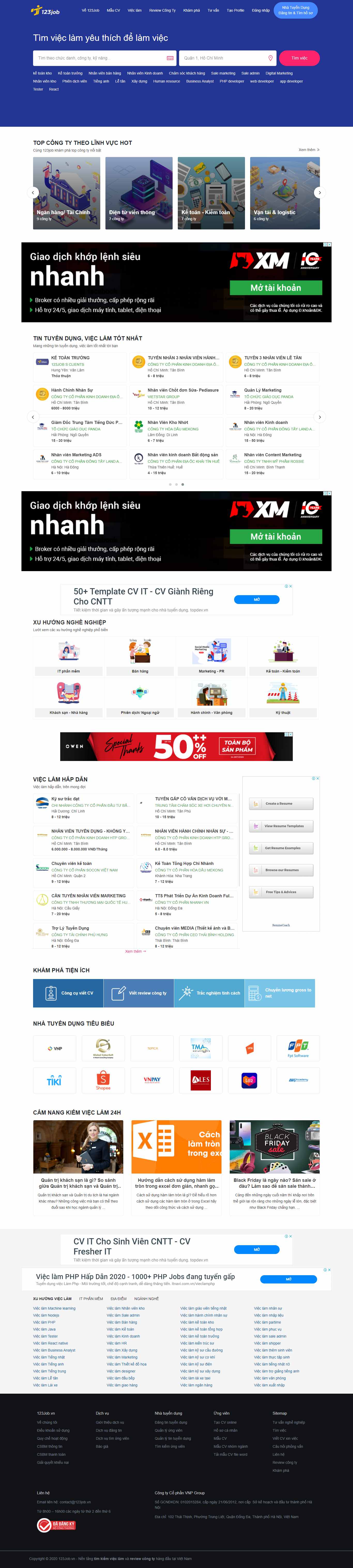 Thiết kế Web công ty nhập khẩu 123job.vn