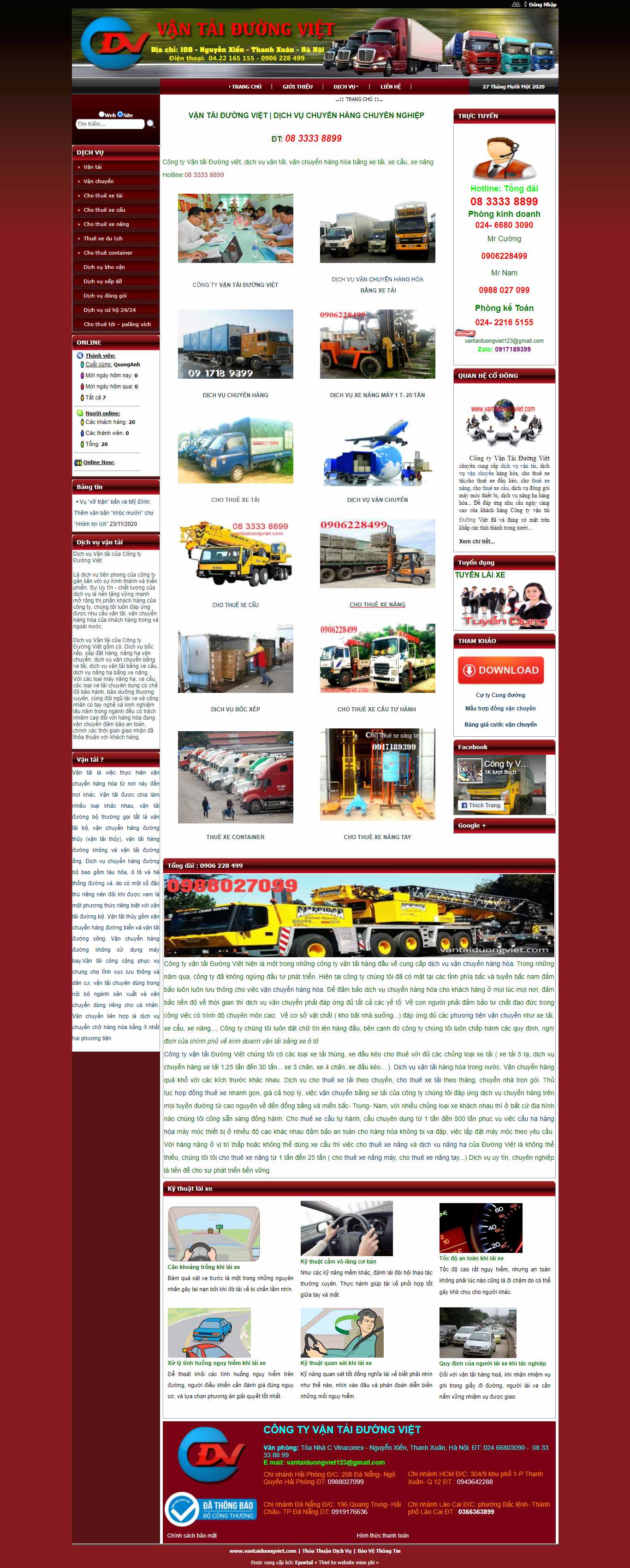 Thiết kế Web công ty vận tải vantaiduongviet.com