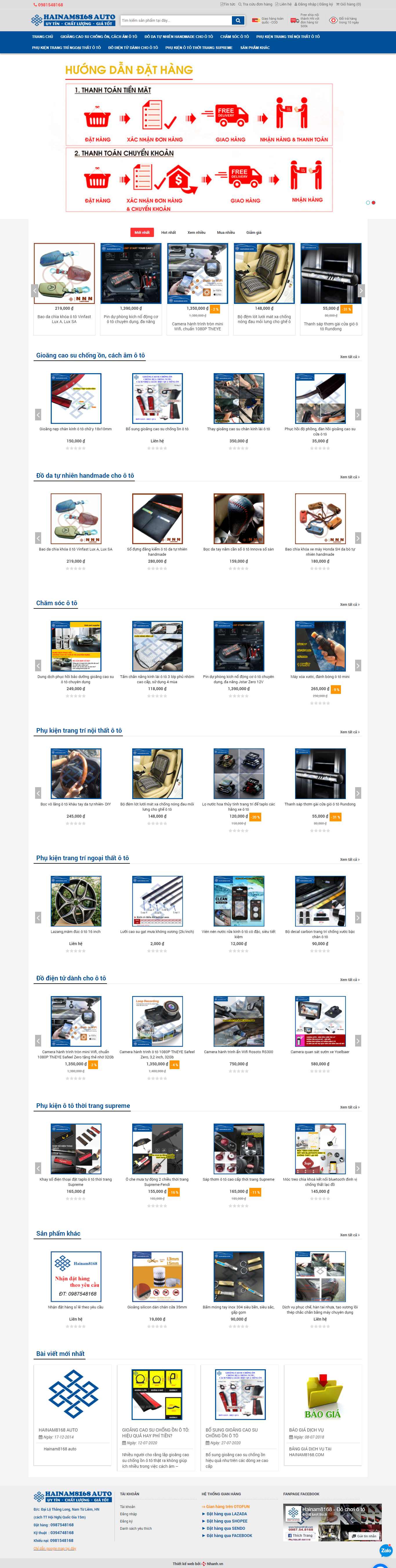 Thiết kế Web bán phụ kiện xe ô tô hainam8168.com