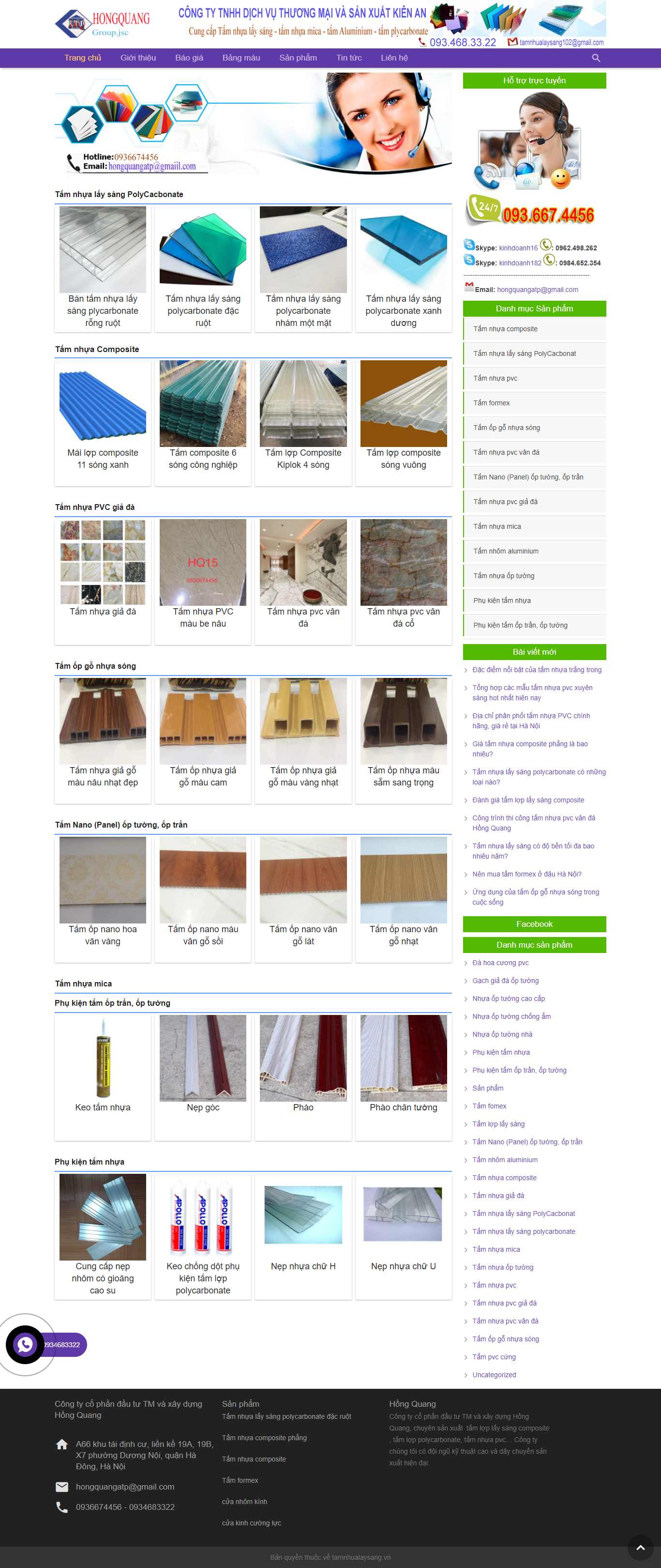Thiết kế Web bán tấm nhựa thông minh tamnhualaysang.vn