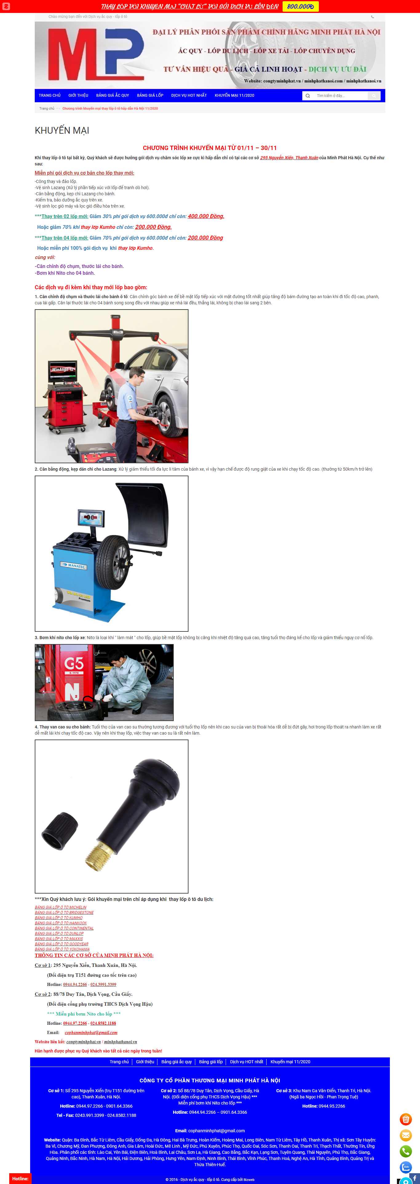 Thiết kế Web bán lốp xe máy, ô tô minhphathanoi.com