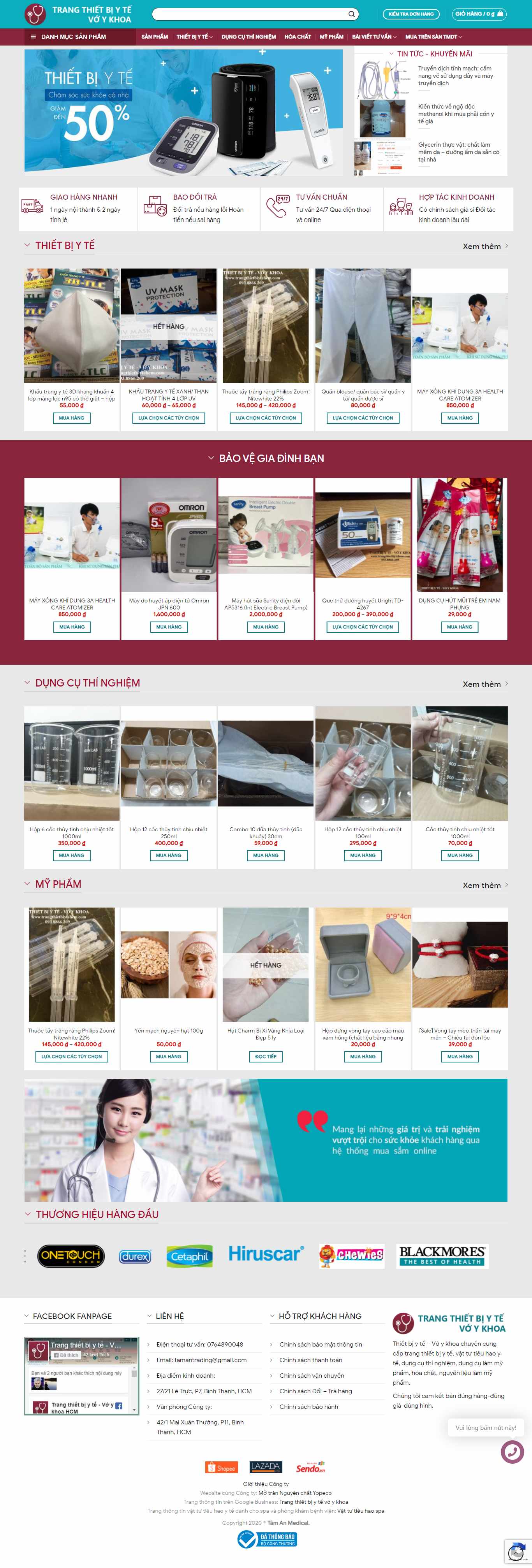 Thiết kế Web bán khẩu trang y tế trangthietbiytehcm.com