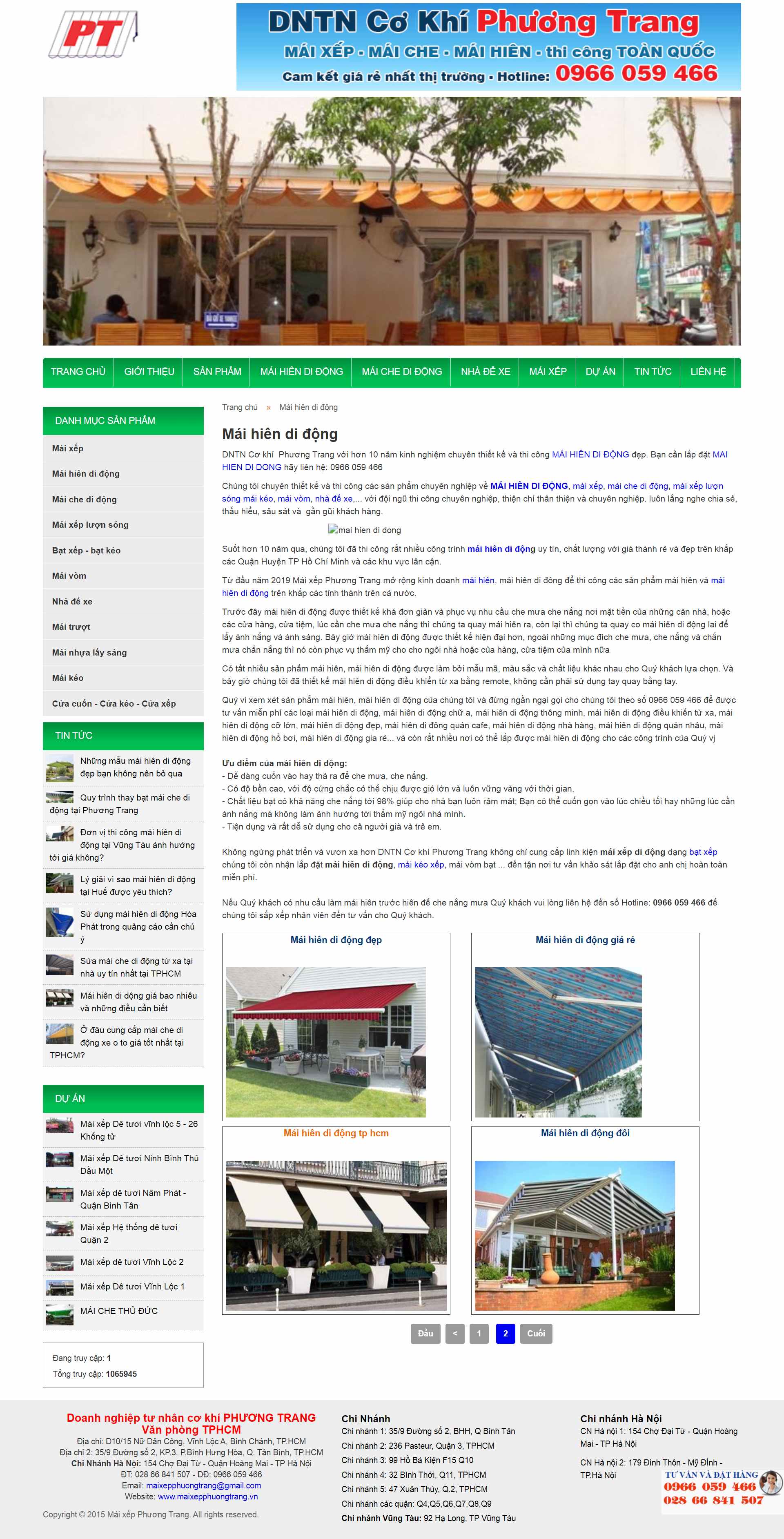 Thiết kế Web bán mái hiên di động maixepphuongtrang.vn