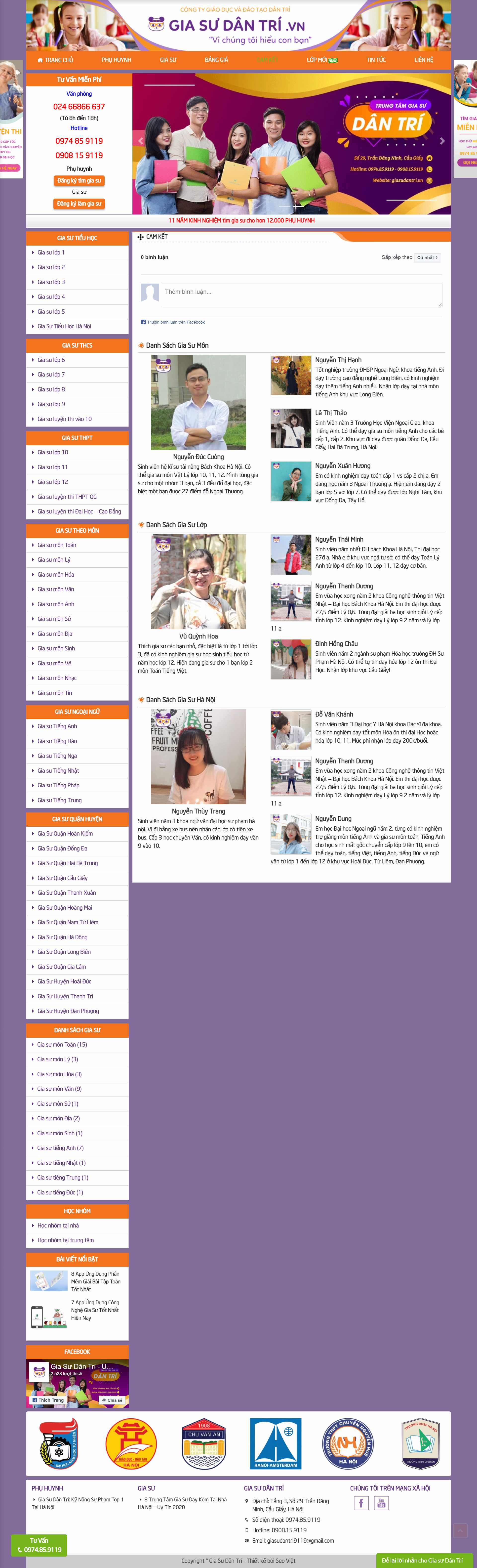 Thiết kế Web trung tâm gia sư giasudantri.vn