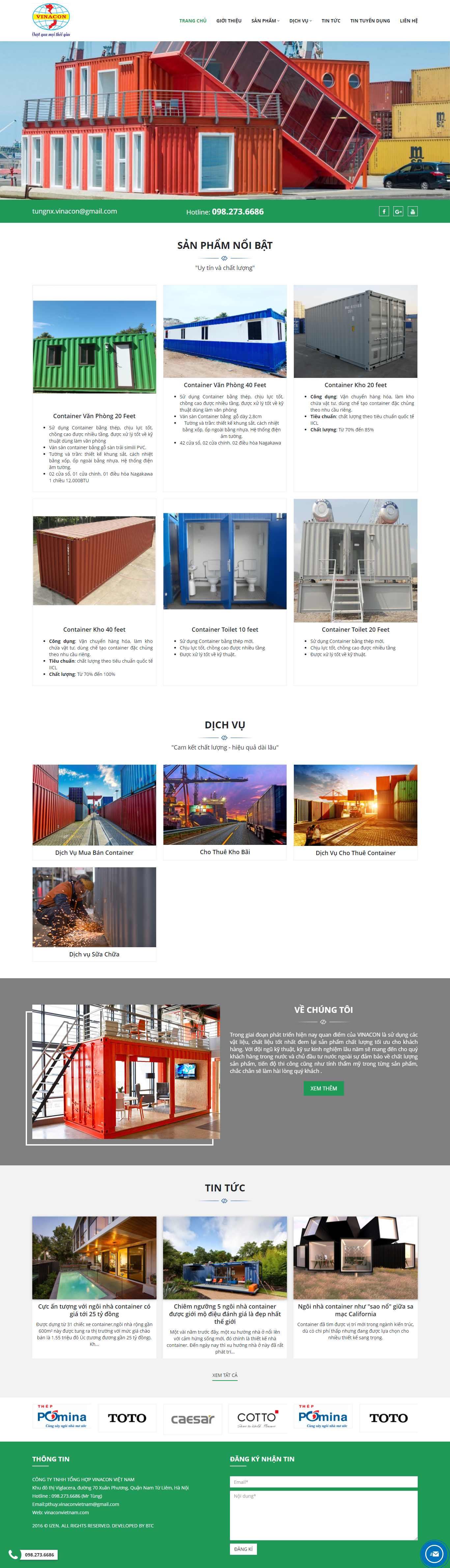 Thiết kế Web mua bán container vinaconvietnam.com