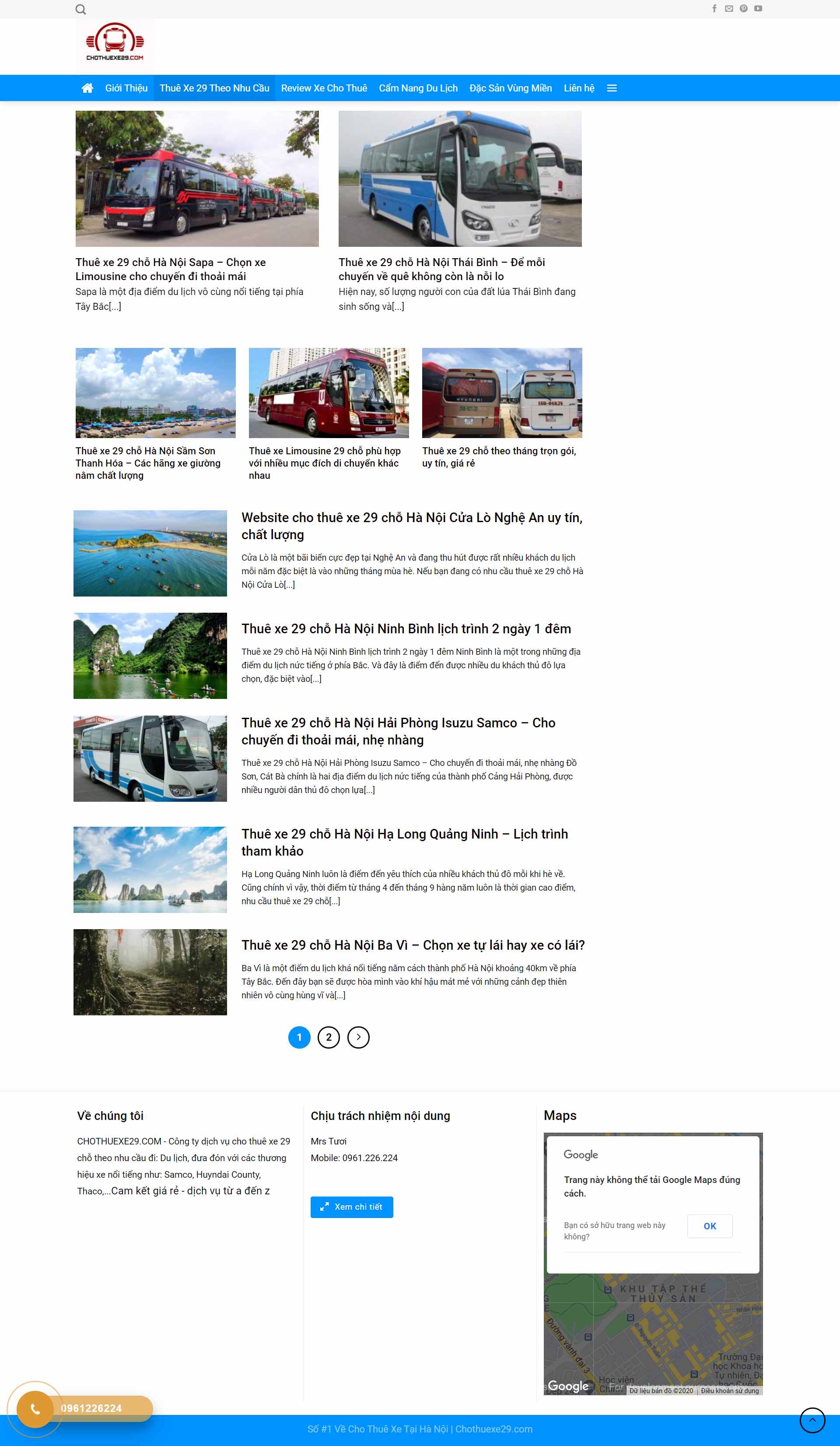 Thiết kế Web cho thuê xe du lịch chothuexe29.com