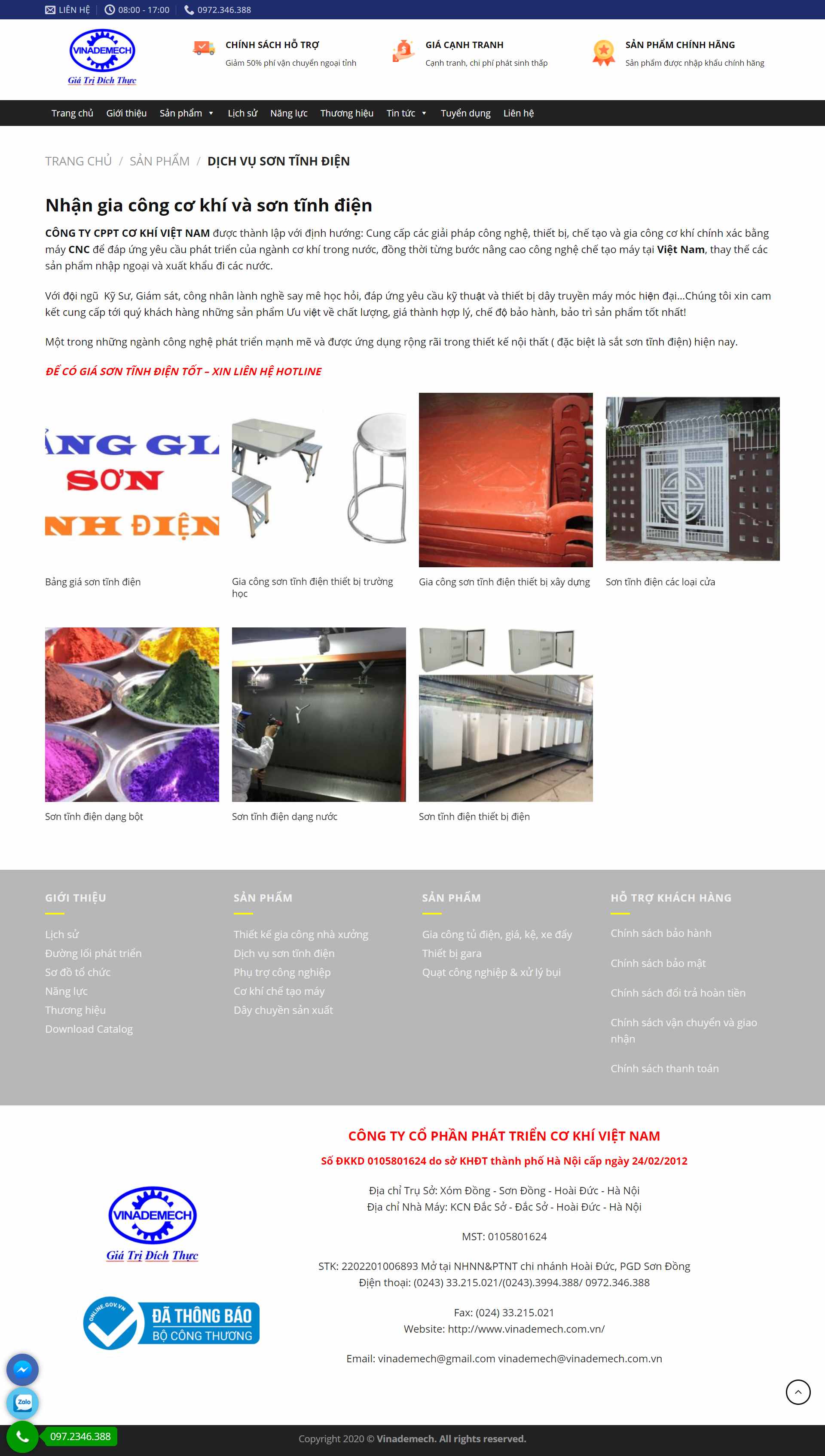 Thiết kế Web bán sơn nước, sơn tĩnh điện vinademech.com.vn