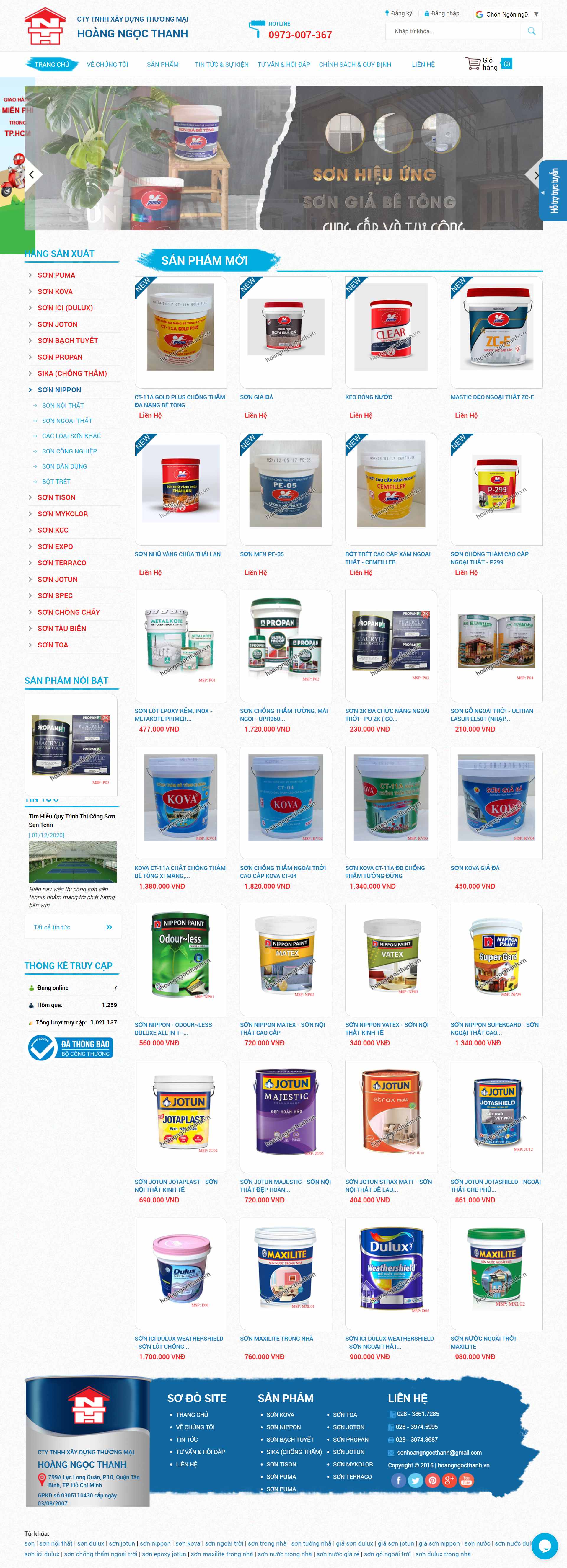 Thiết kế Web bán sơn nước, sơn tĩnh điện hoangngocthanh.vn