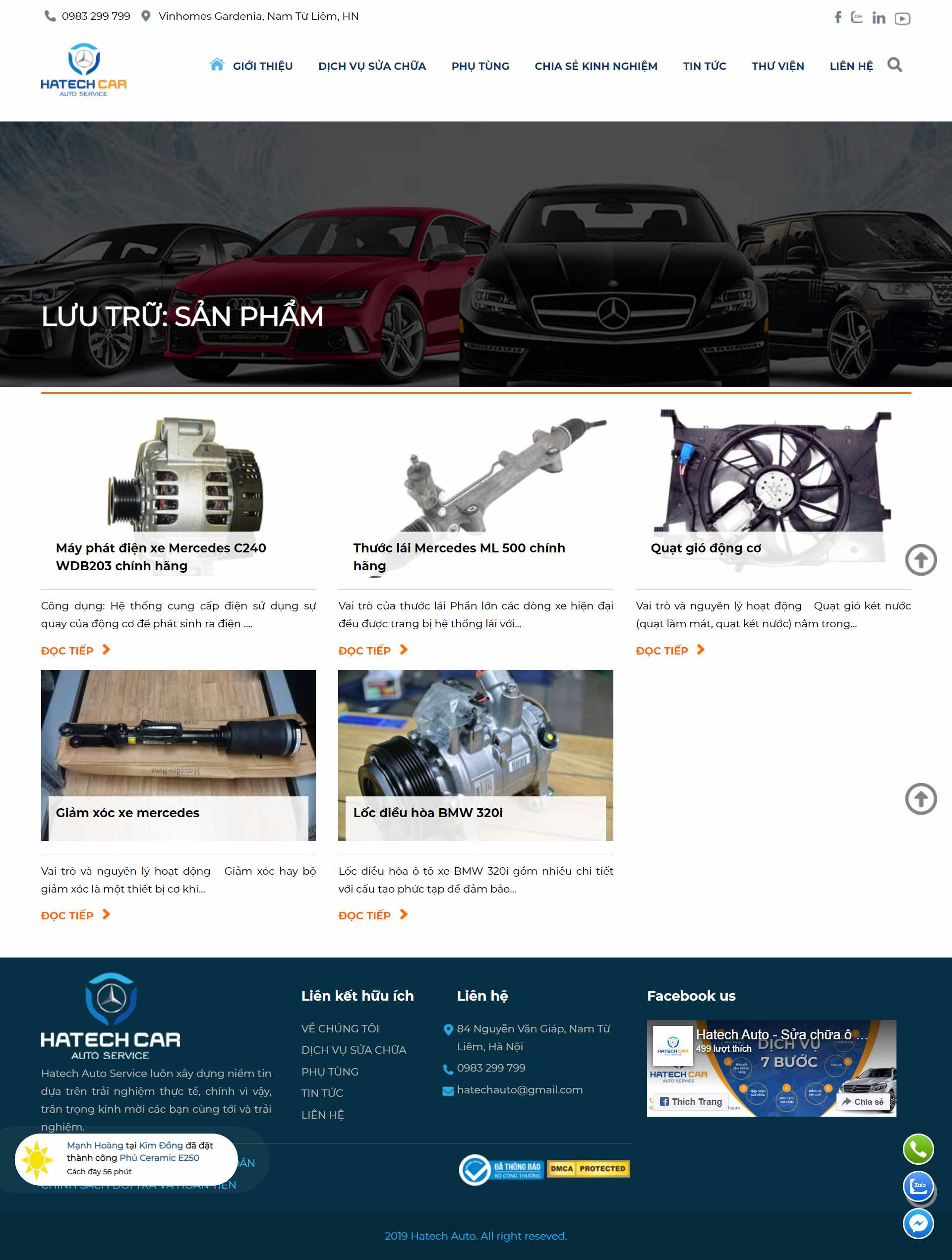 Thiết kế Web showroom sửa chữa ô tô, xe máy hatechauto.com