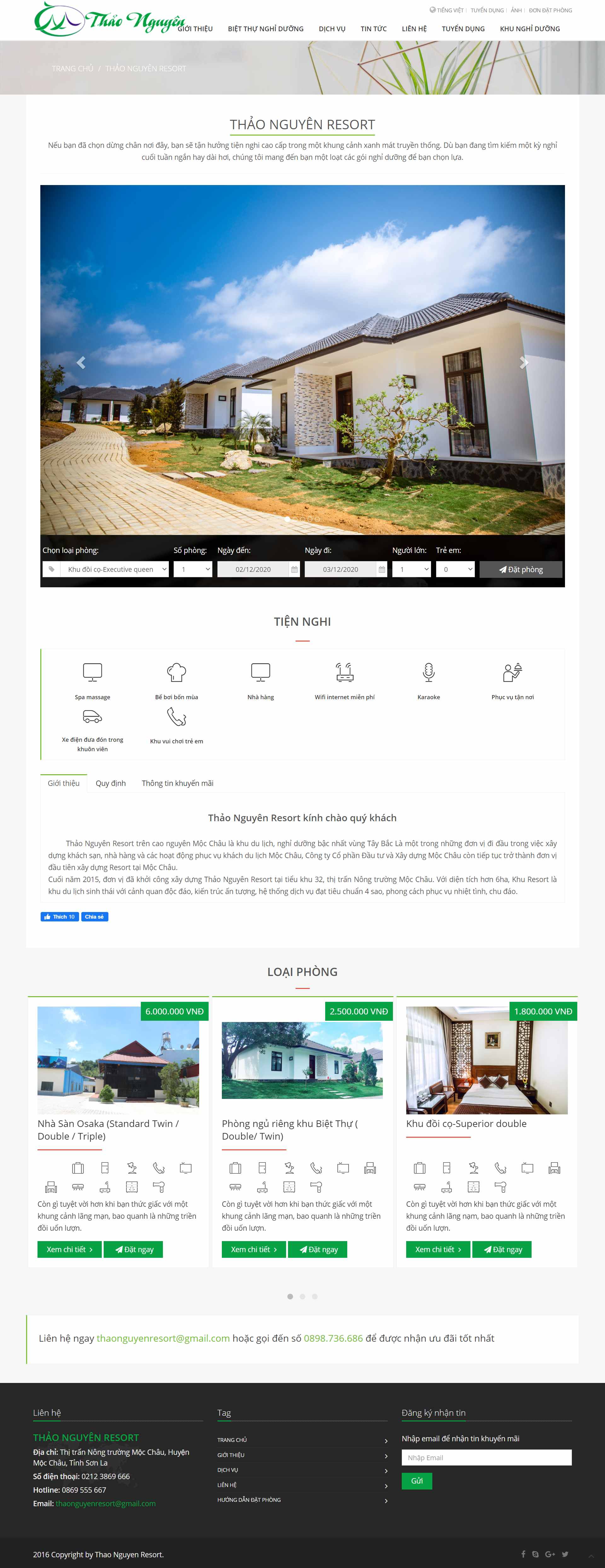 Thiết kế Web biệt thự, nghỉ dưỡng thaonguyenresort.com.vn