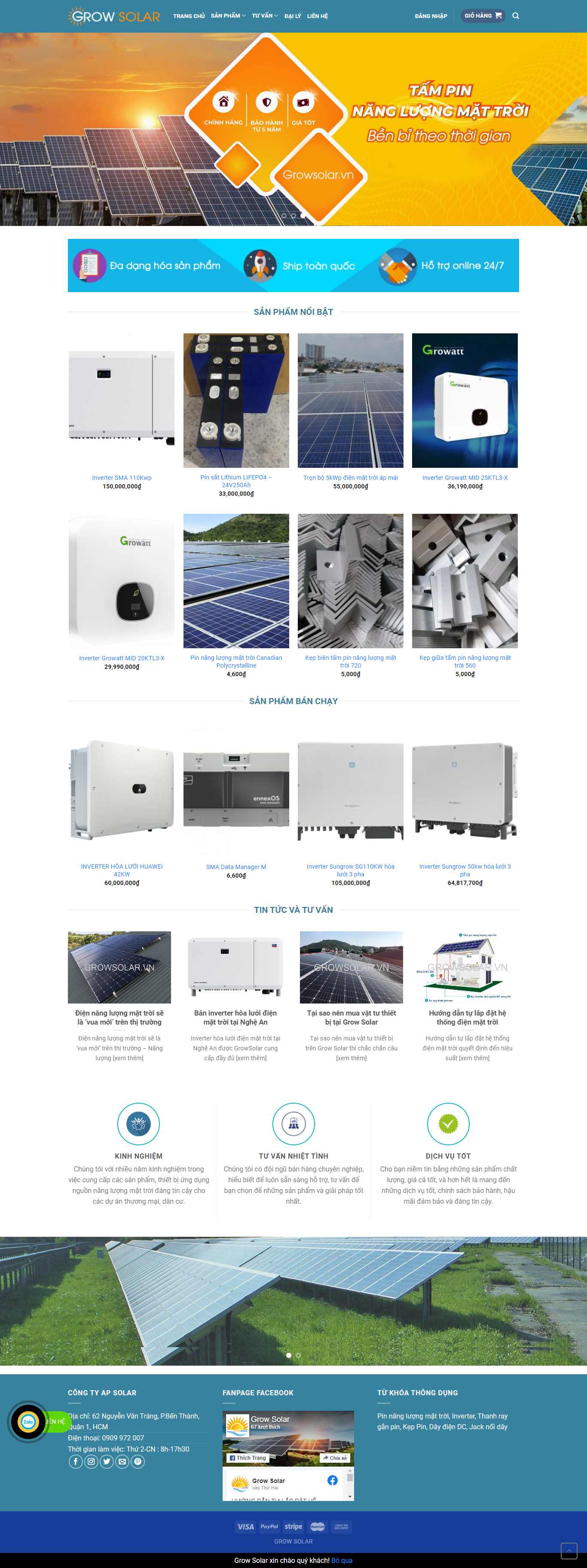 Thiết kế Web bán máy năng lượng mặt trời growsolar.vn