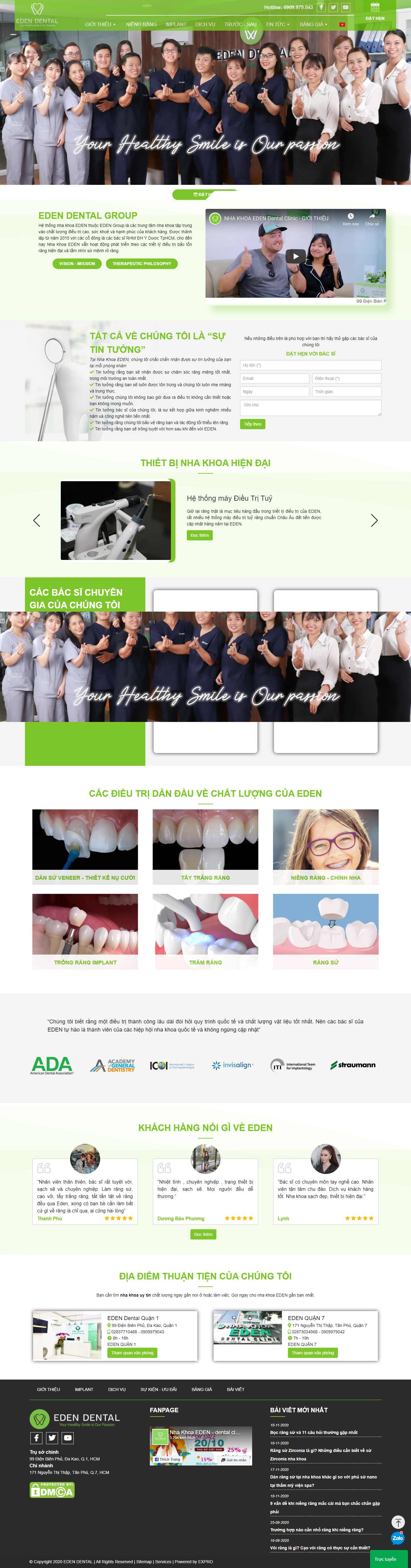 Thiết kế Web phòng khám nha khoa edendental.vn