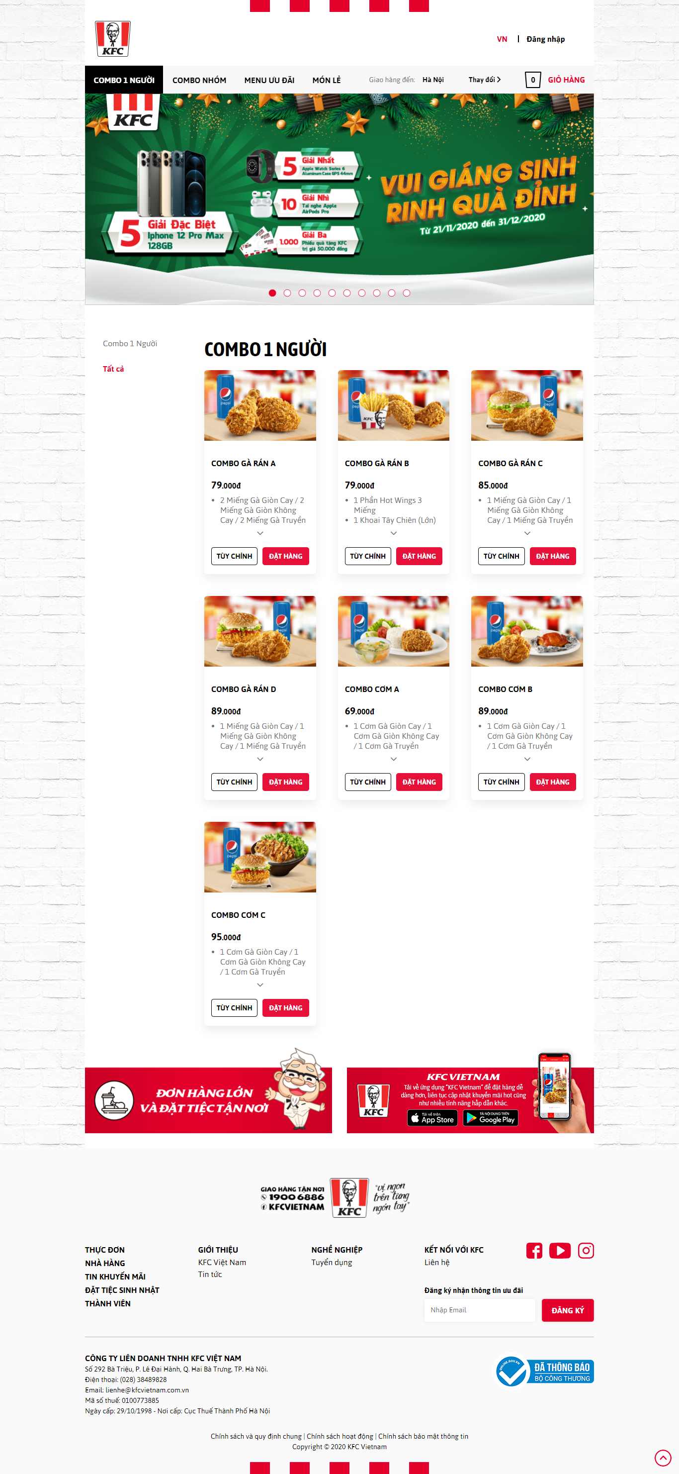 Thiết kế Web bán đồ ăn vặt kfcvietnam.com.vn