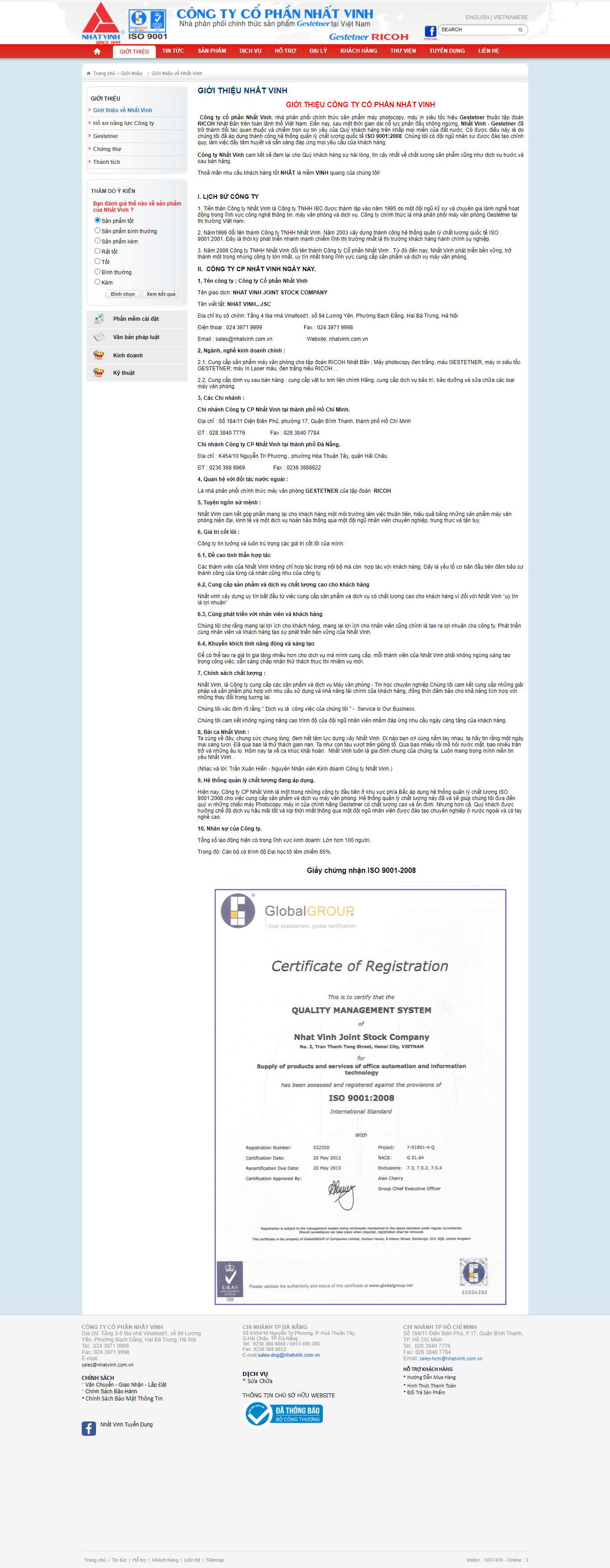 Thiết kế Web giới thiệu công ty nhatvinh.com.vn