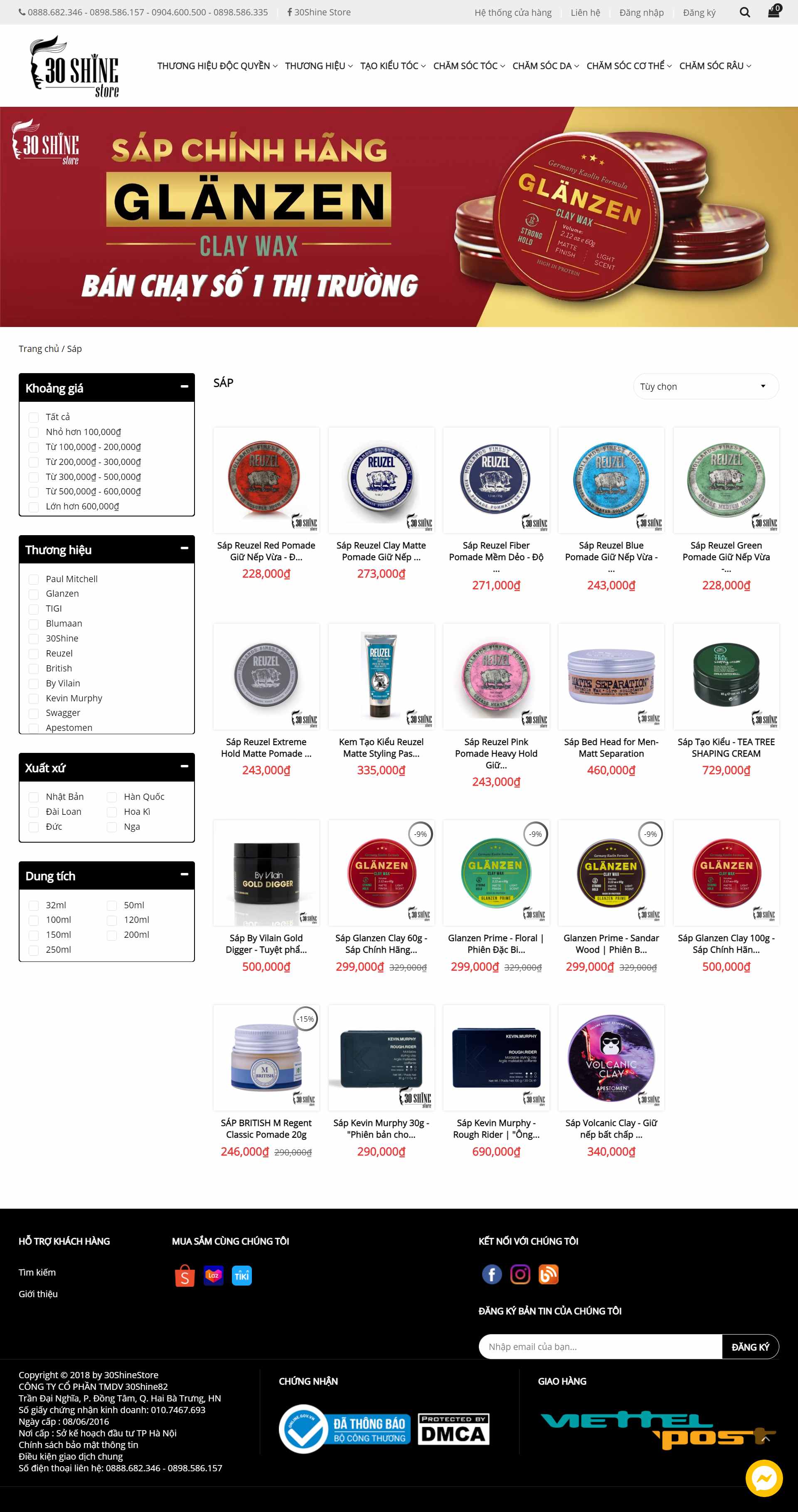 Thiết kế Web bán sáp vuốt tóc 30shinestore.com