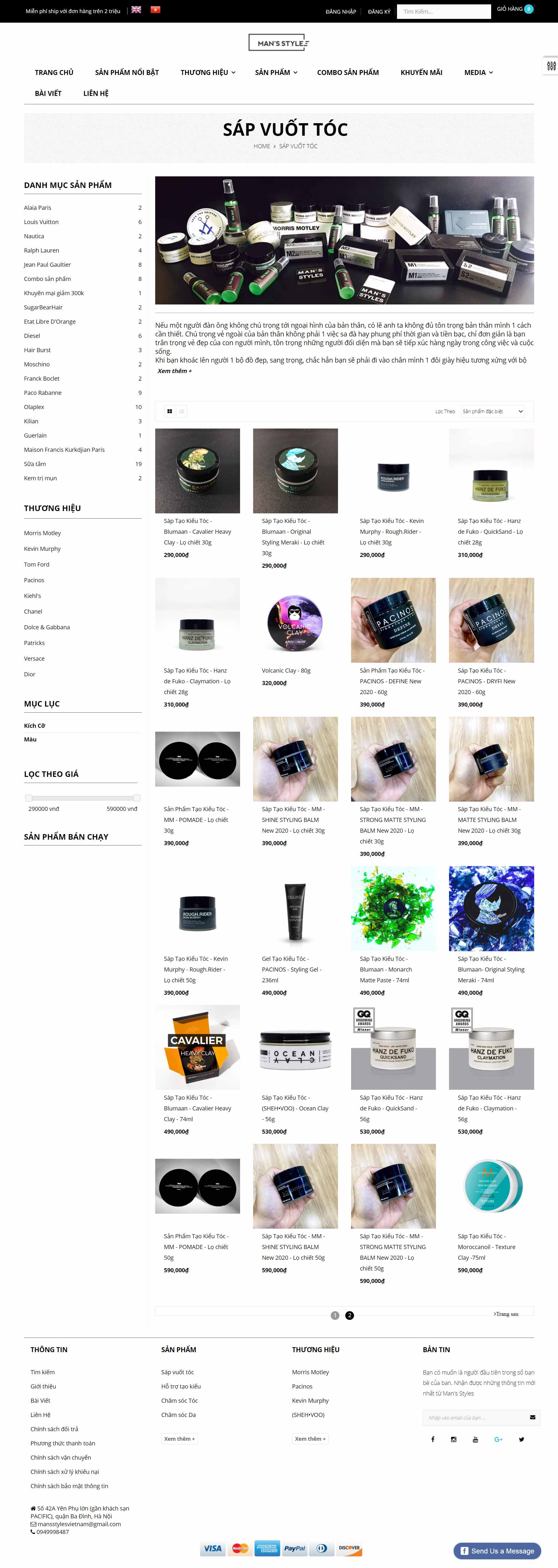 Thiết kế Web bán sáp vuốt tóc mansstyles.com