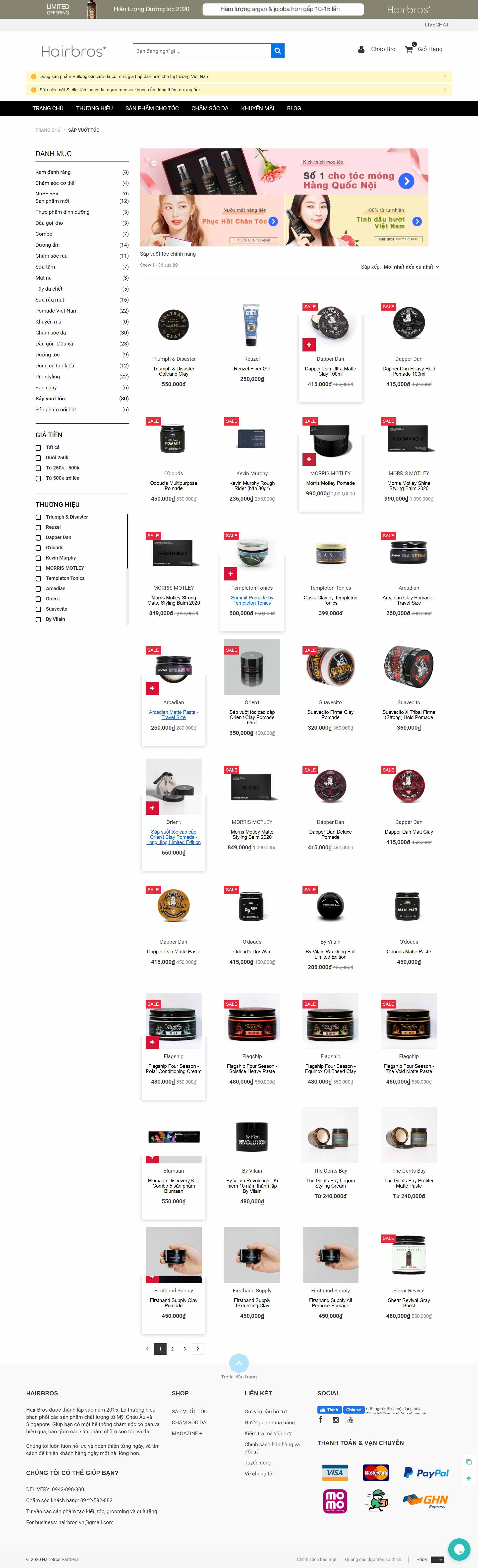 Thiết kế Web bán sáp vuốt tóc hairbros.vn