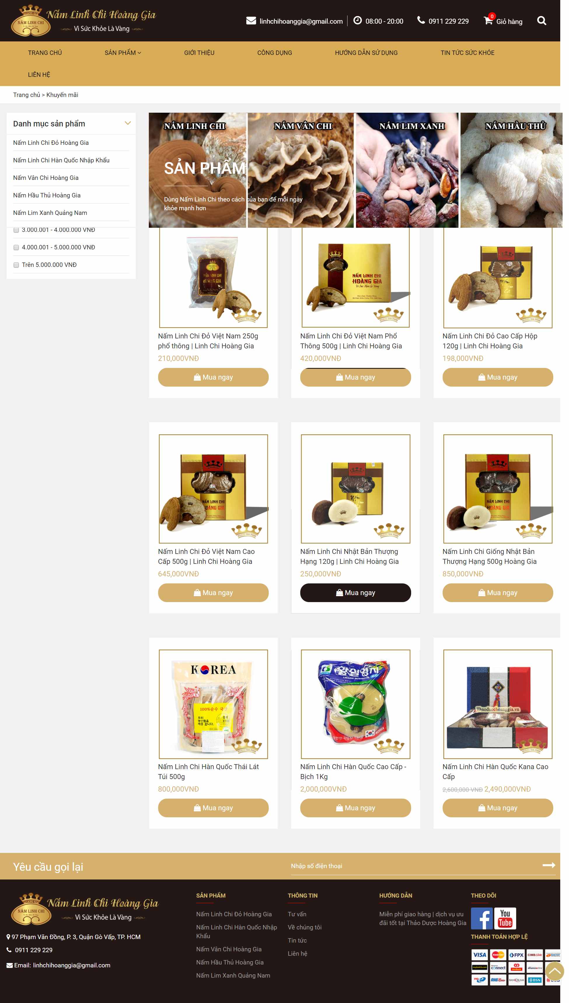 Thiết kế Web bán nhân sâm linh chi linhchihoanggia.com