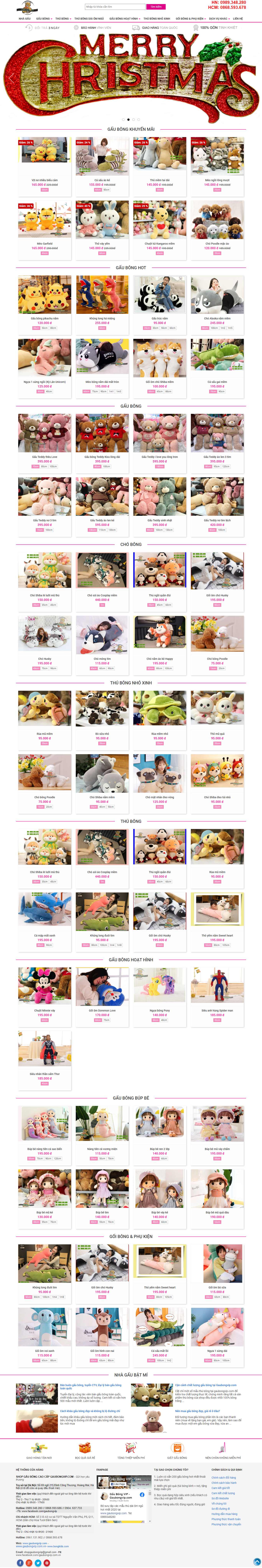 Thiết kế Web thú nhồi bông, quà lưu niệm gaubongvip.com