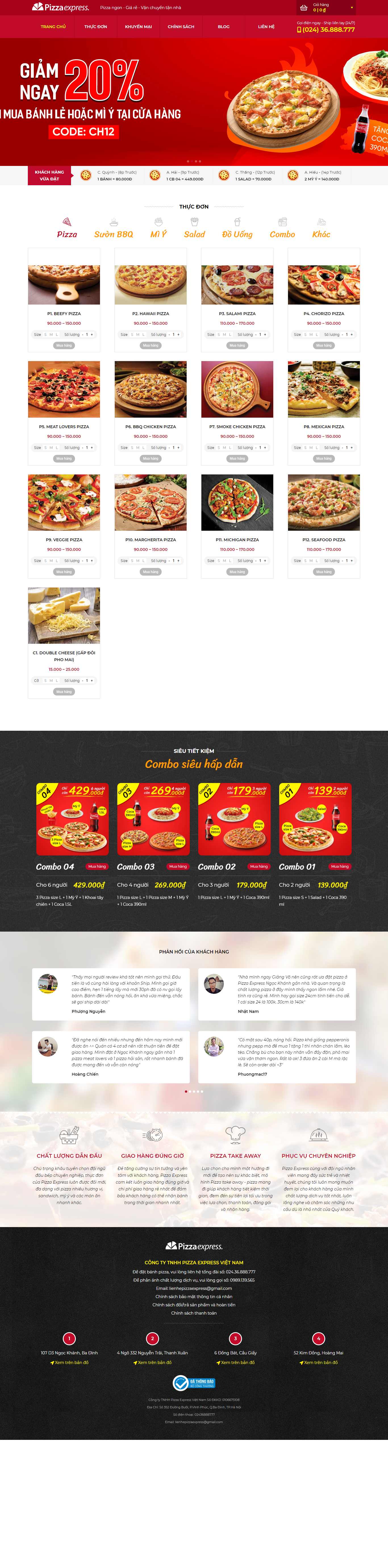 Thiết kế Web bán bánh pizza pizzaexpress.vn