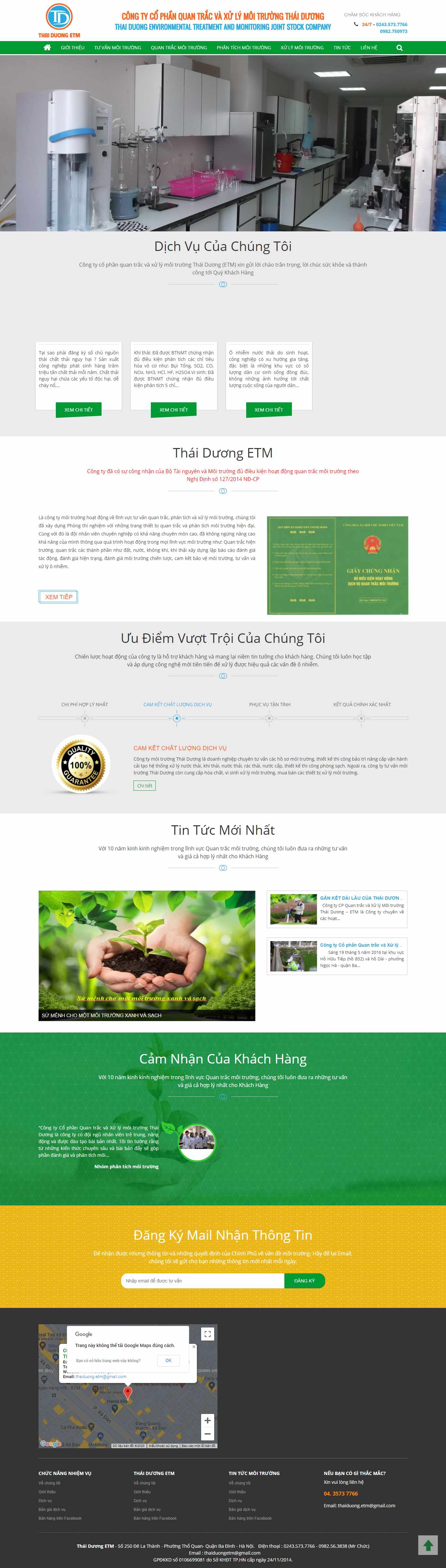 Thiết kế Web công ty môi trường thaiduongetm.vn