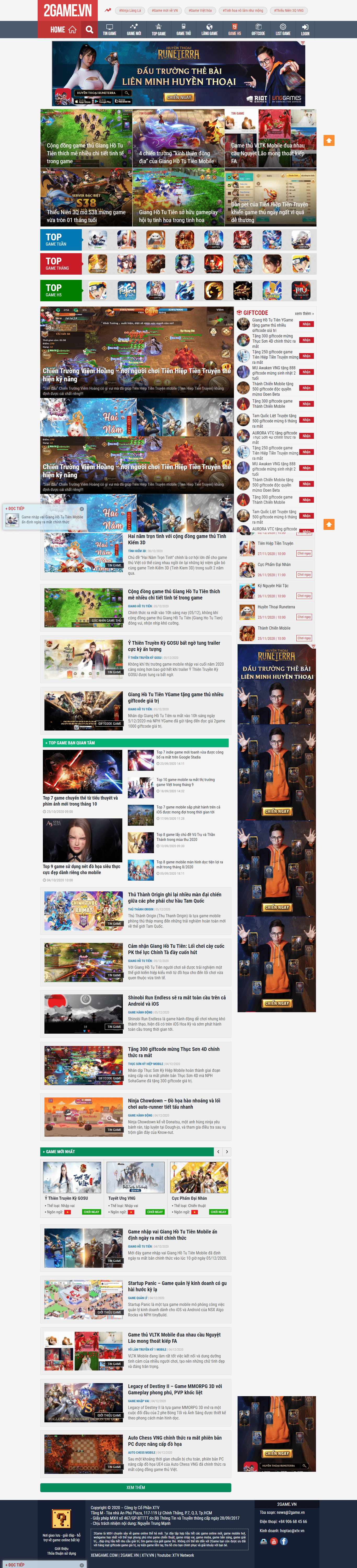 Thiết kế Web giới thiệu game, trò chơi điện tử 2game.vn