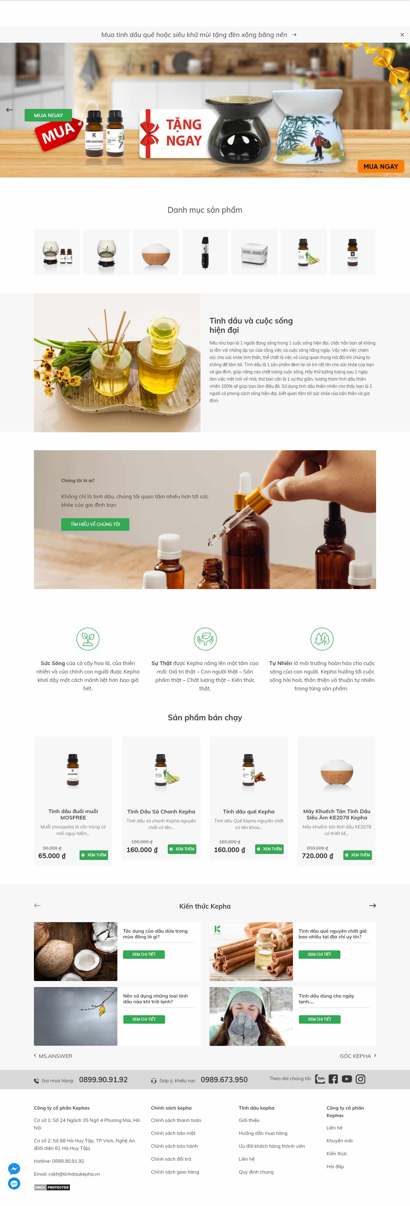 Thiết kế Web bán tinh dầu nguyên chất tinhdaukepha.vn