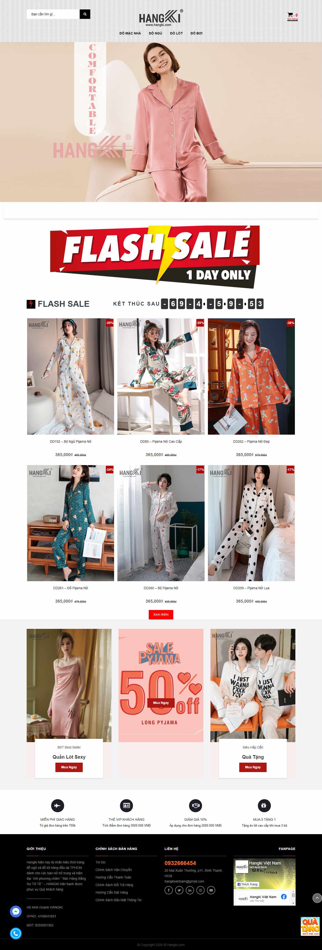 Thiết kế Web bán đồ lót đồ ngủ nam nữ online hangki.com