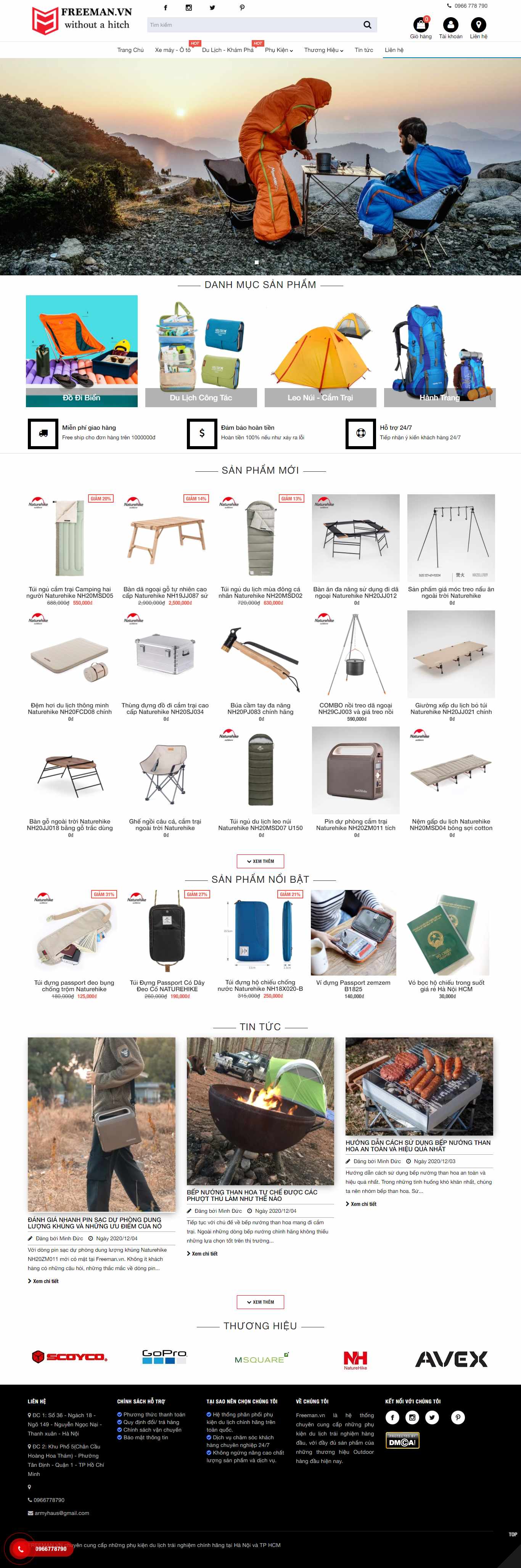 Thiết kế Web bán đồ phượt, vật dụng du lịch bụi freeman.vn