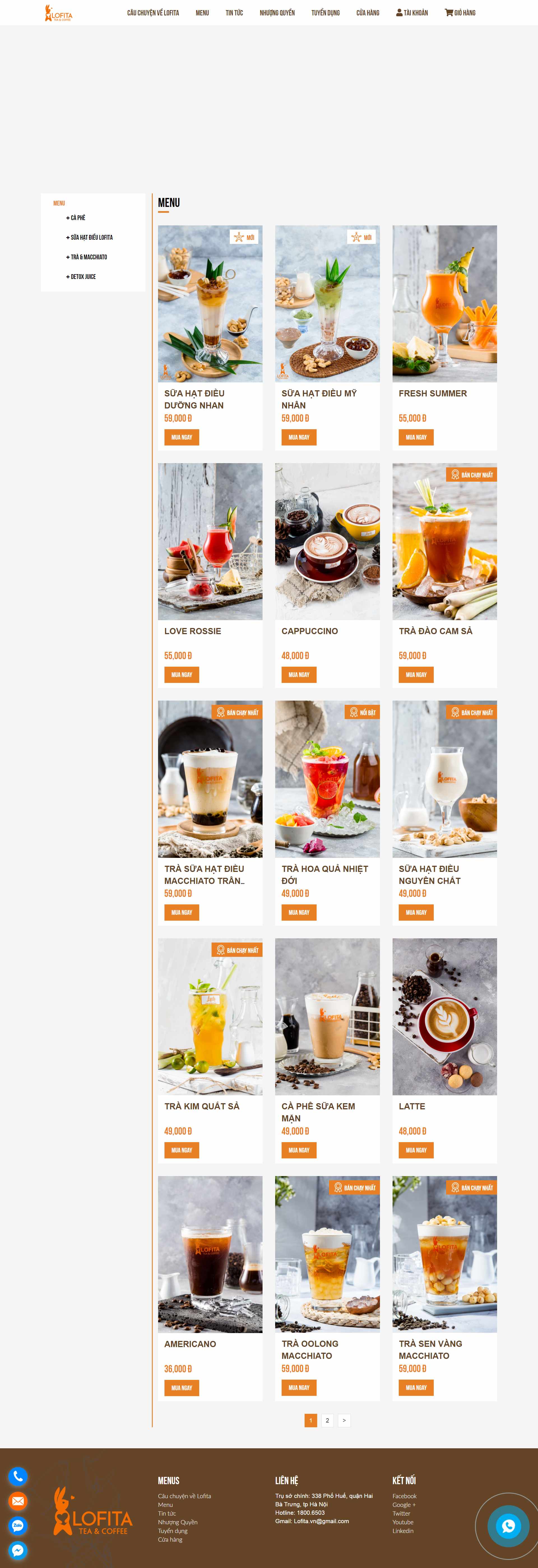 Thiết kế Web nhà hàng quán cafe quán ăn lofita.vn