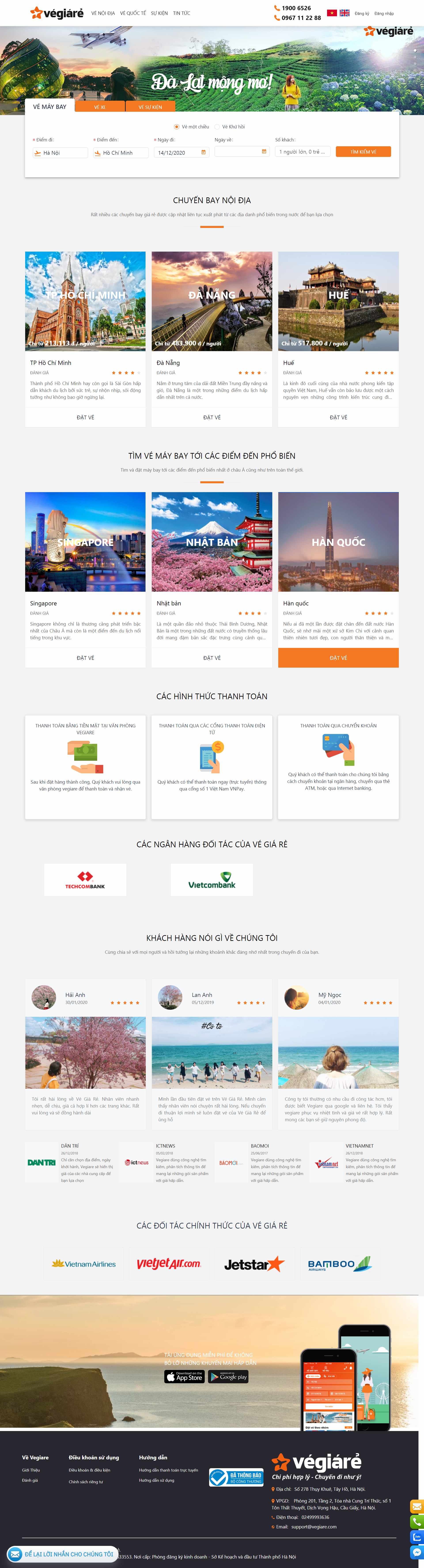 Thiết kế Web đặt vé máy bay trực tuyến vegiare.com