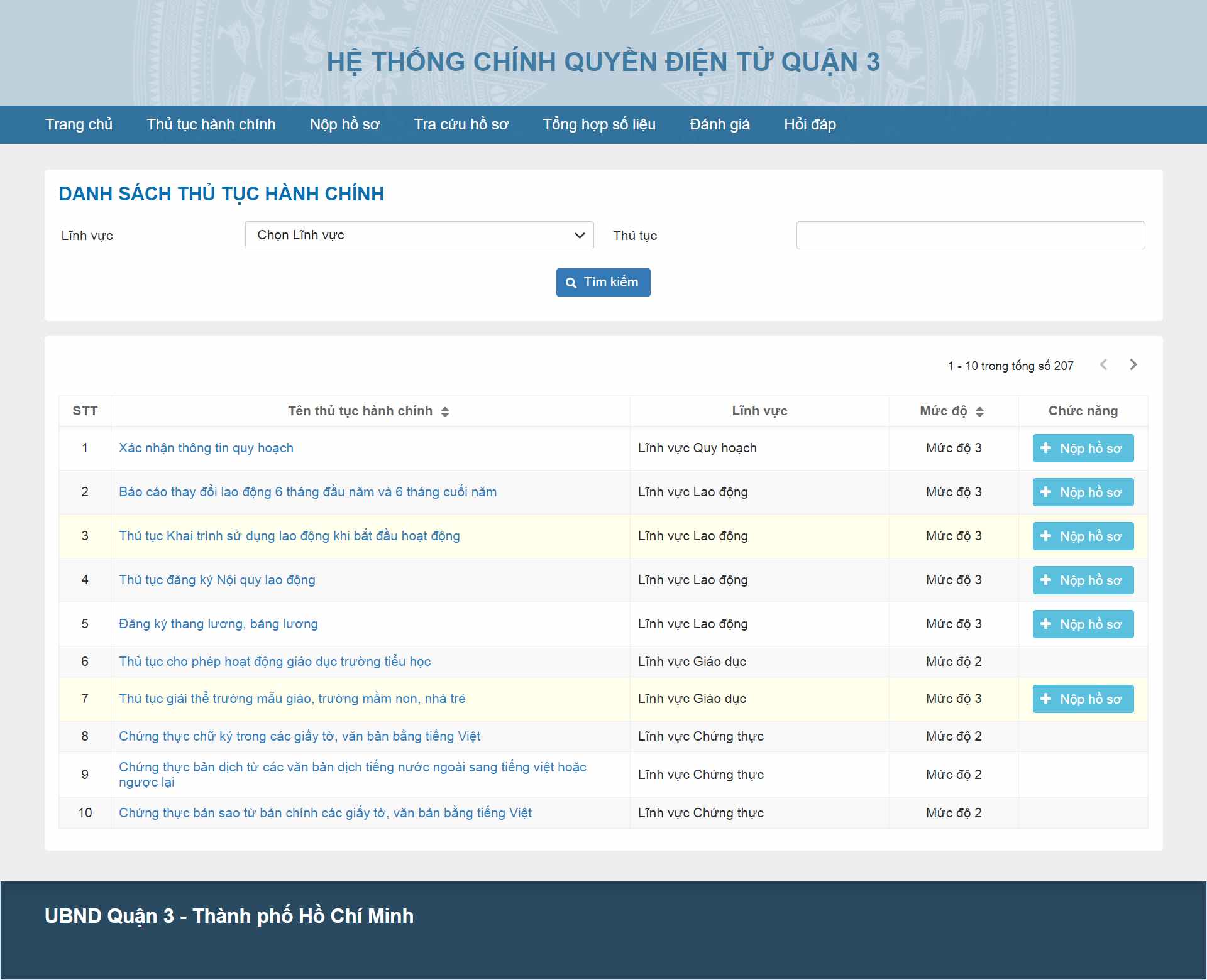 Thiết kế Web quận 3 dvc-q3.tphcm.gov.vn