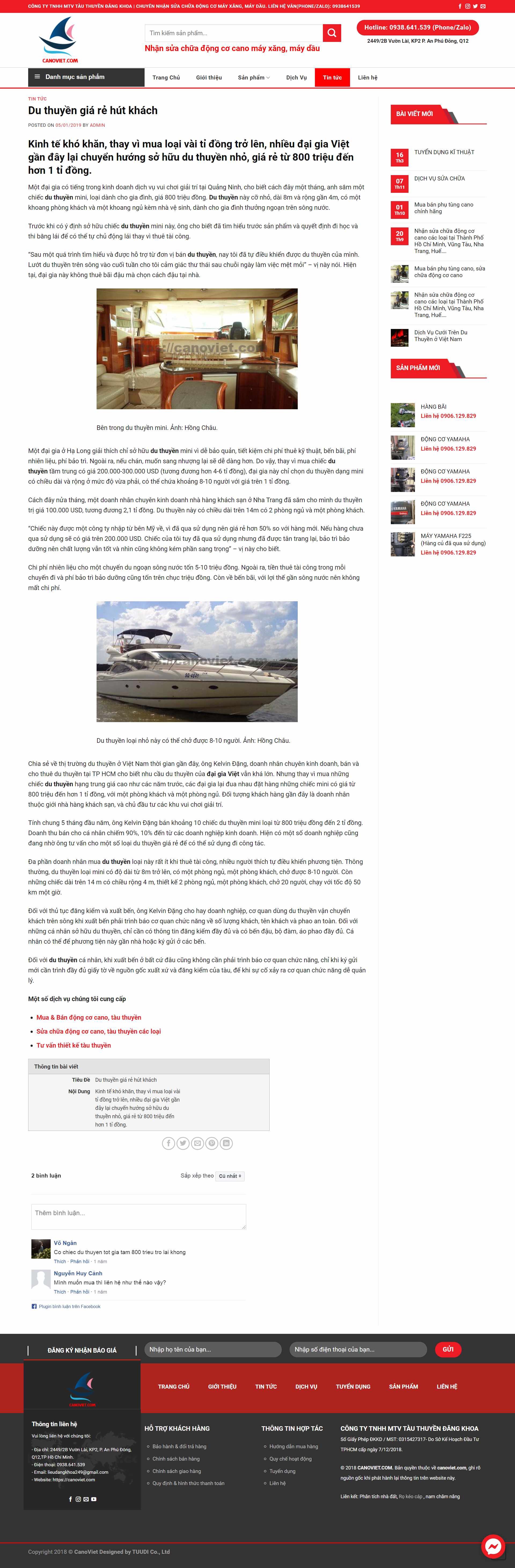 Thiết kế Web bán du thuyền cano canoviet.com