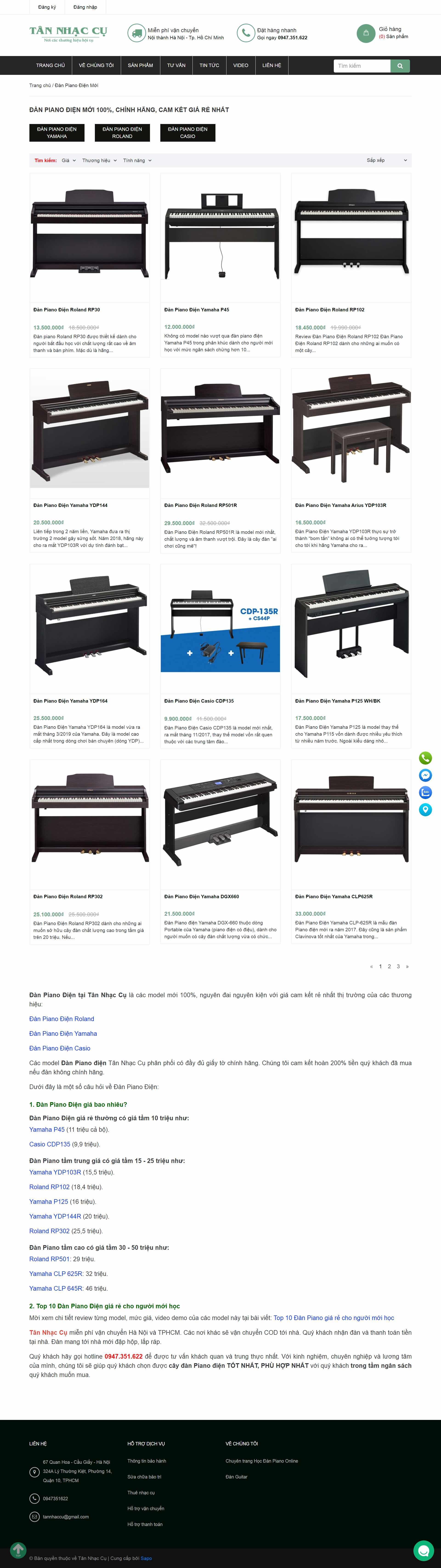 Thiết kế Web bán đàn piano, guita, organ tannhaccu.com.vn