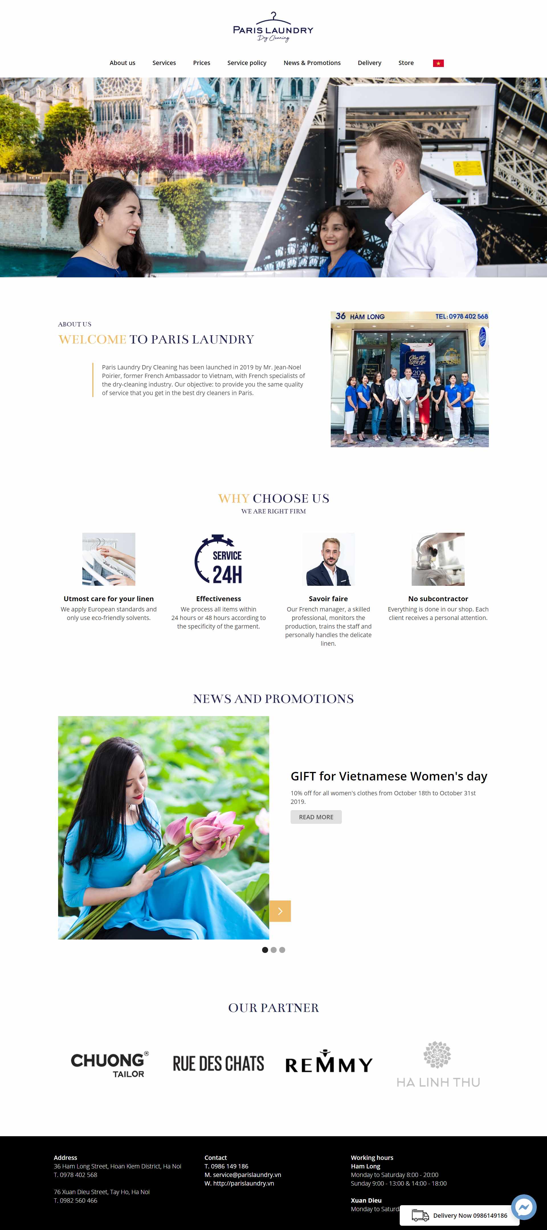 Thiết kế Web giặt là công nghiệp parislaundry.vn