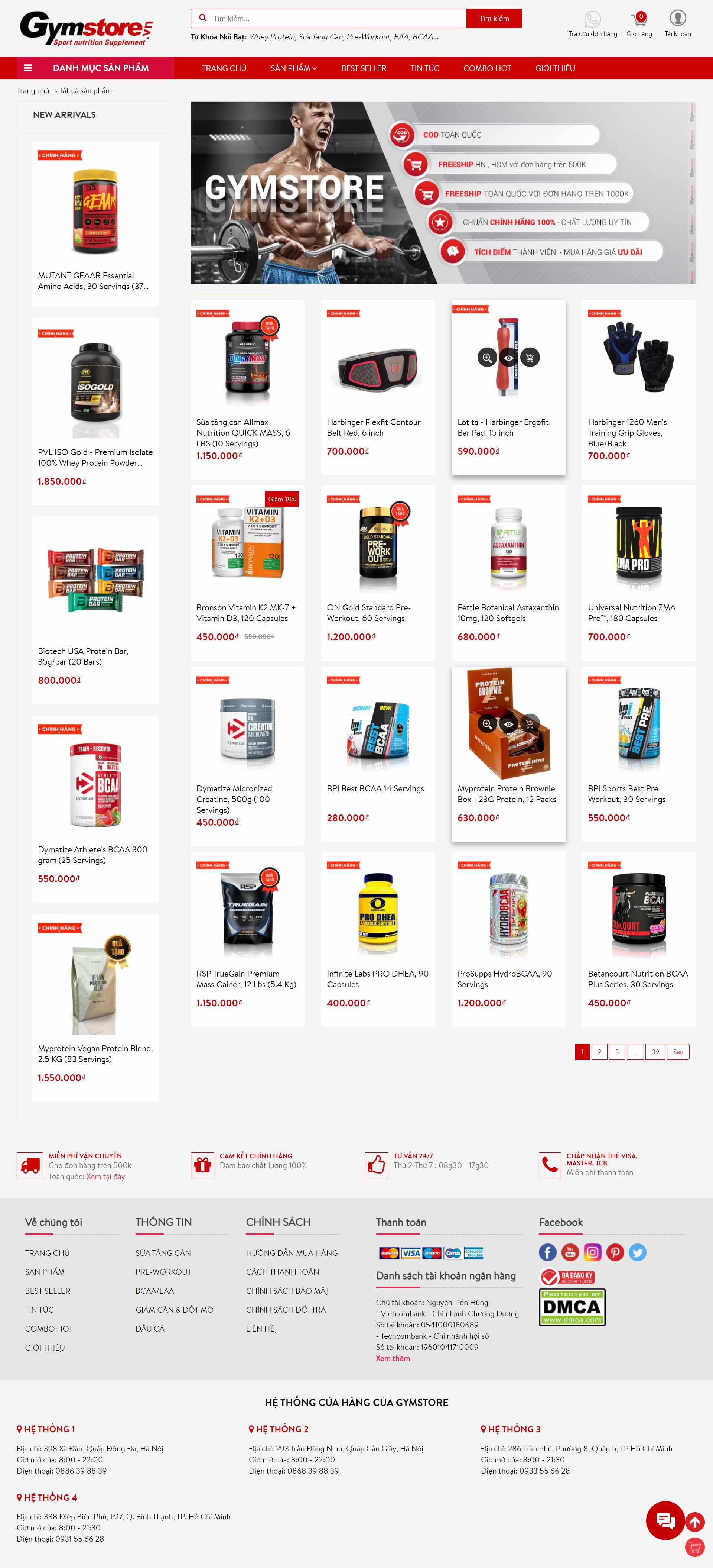 Thiết kế Web thực phẩm dinh dưỡng gymstore.vn