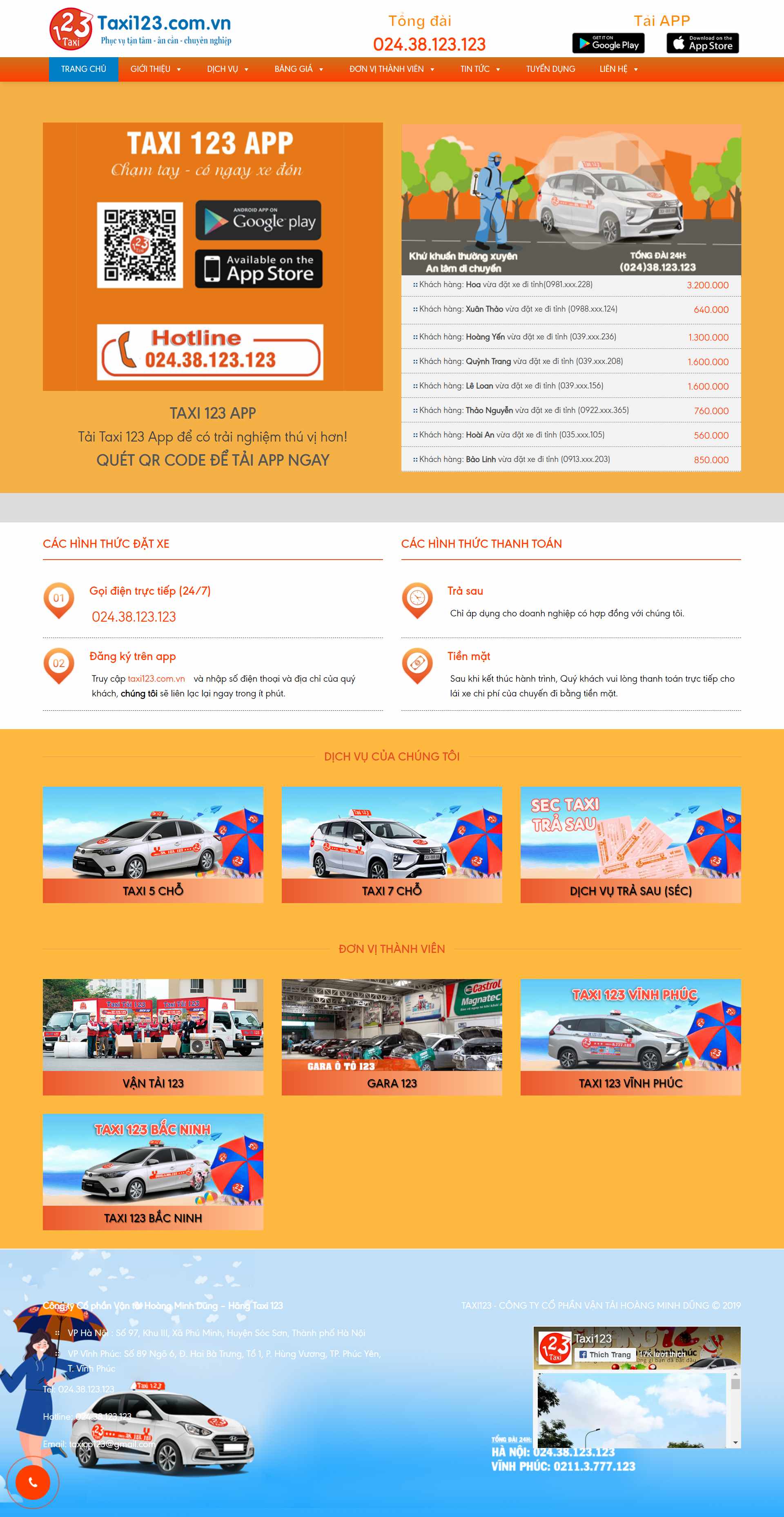 Thiết kế Web hãng taxi taxi123.com.vn