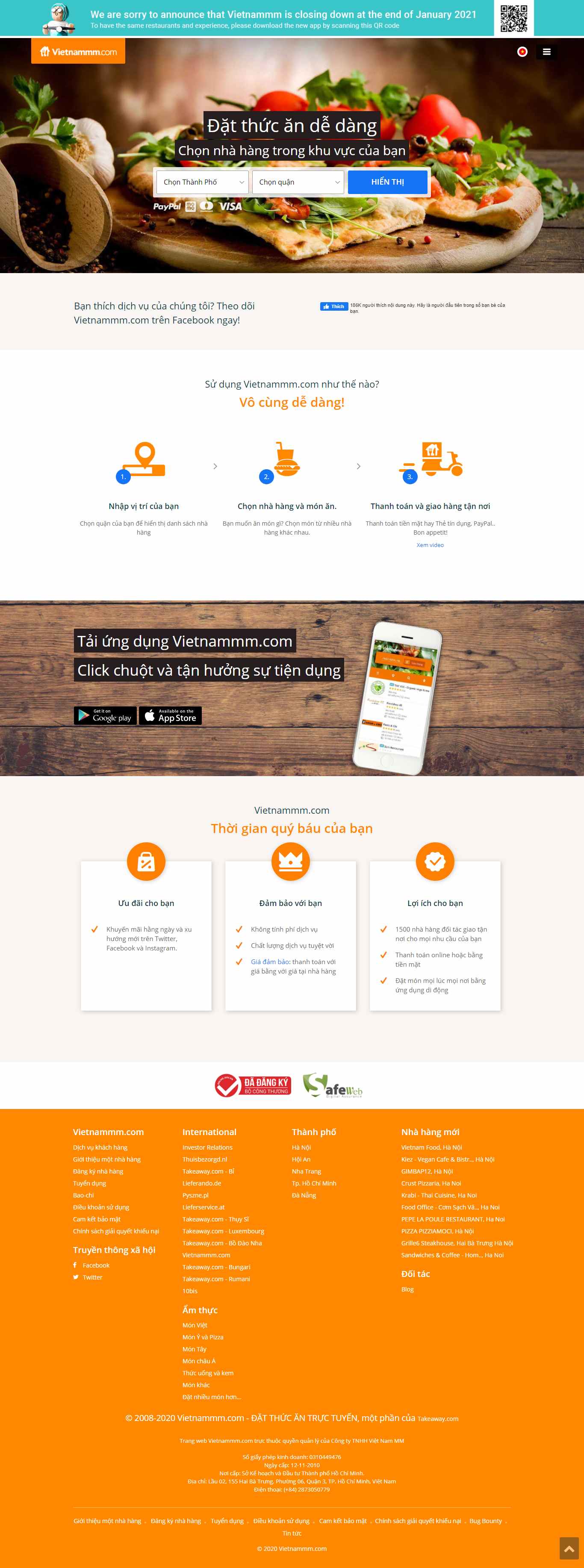 Thiết kế Web nhà hàng Ẩm thực vietnammm.com