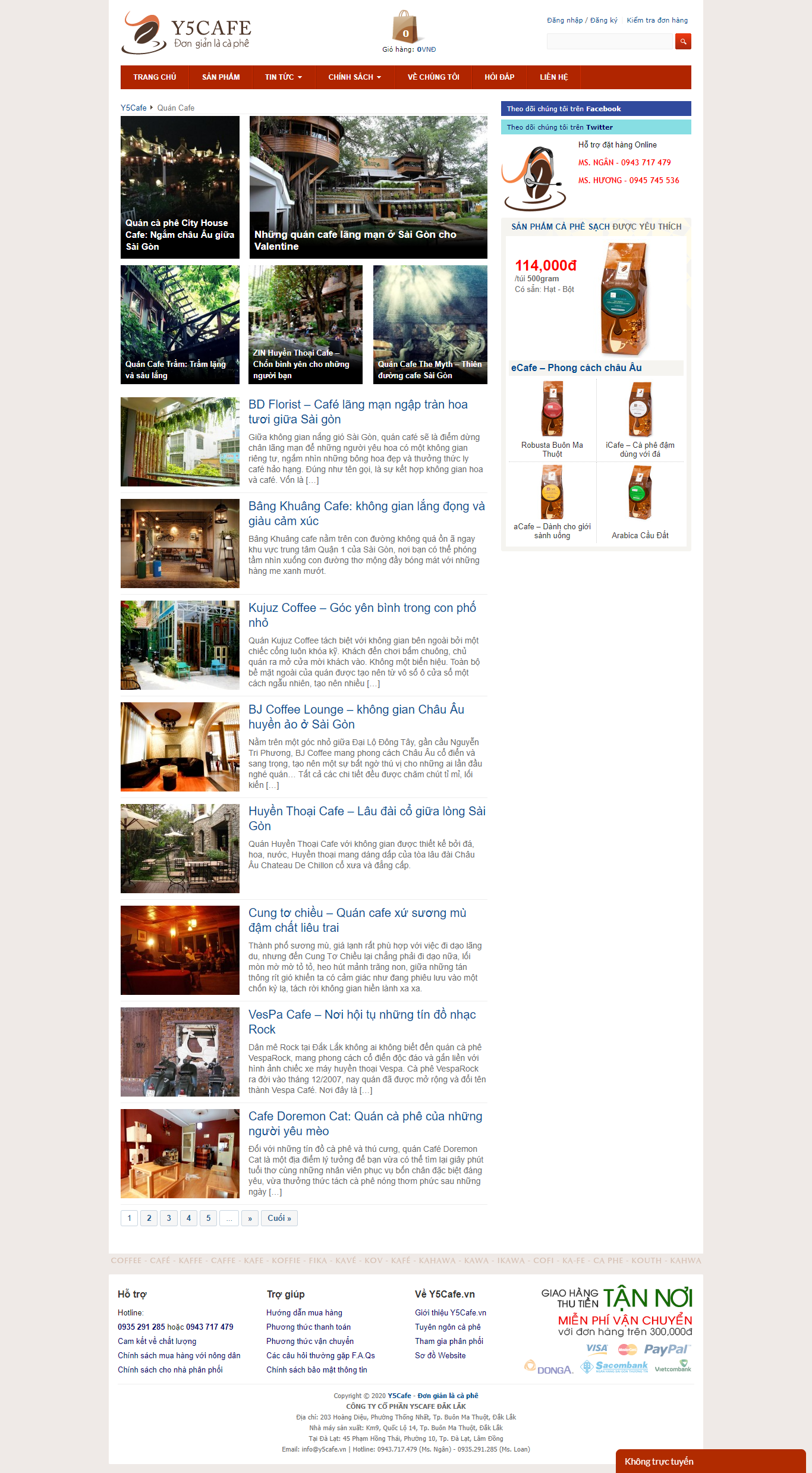 Thiết kế Web quán coffee y5cafe.vn