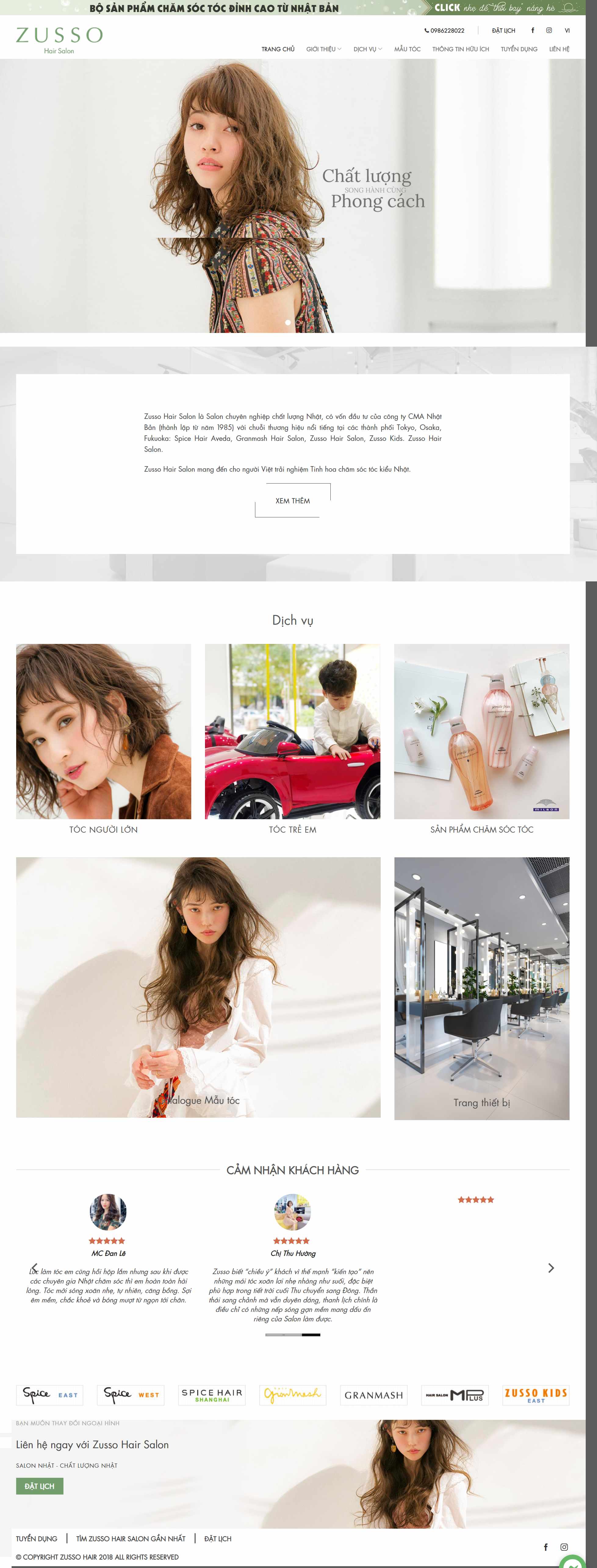 Thiết kế Web hiệu cắt tóc hair salon zusso.com.vn
