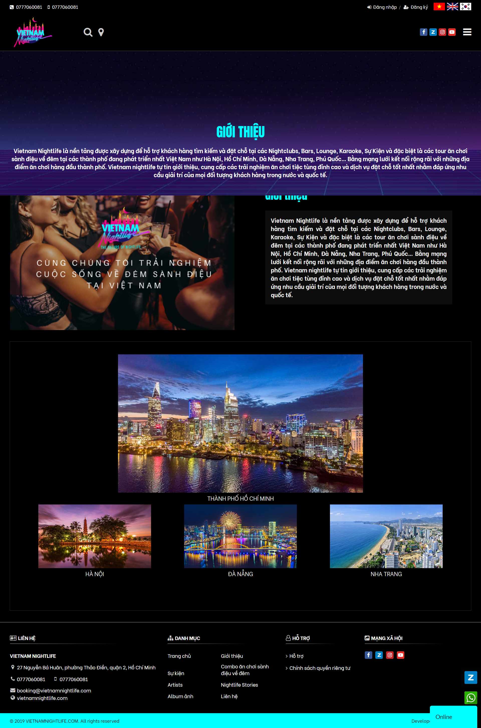 Thiết kế Web quán bar vietnamnightlife.com