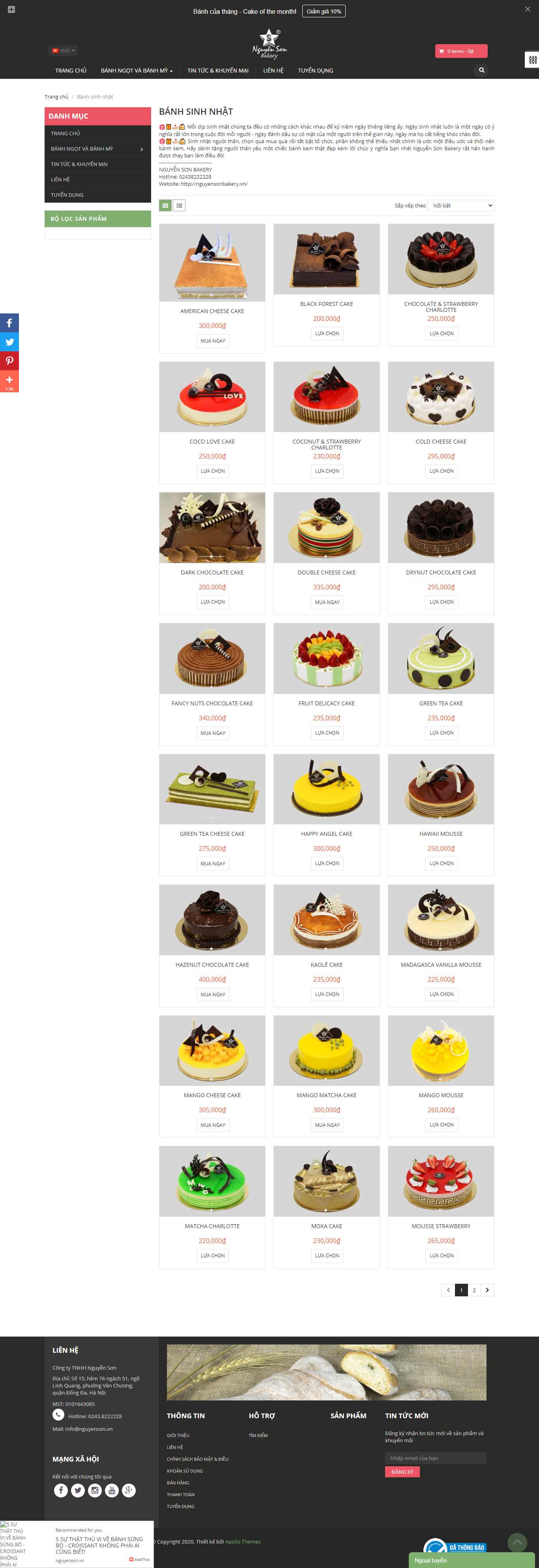 Thiết kế Web bánh sinh nhật nguyenson.vn