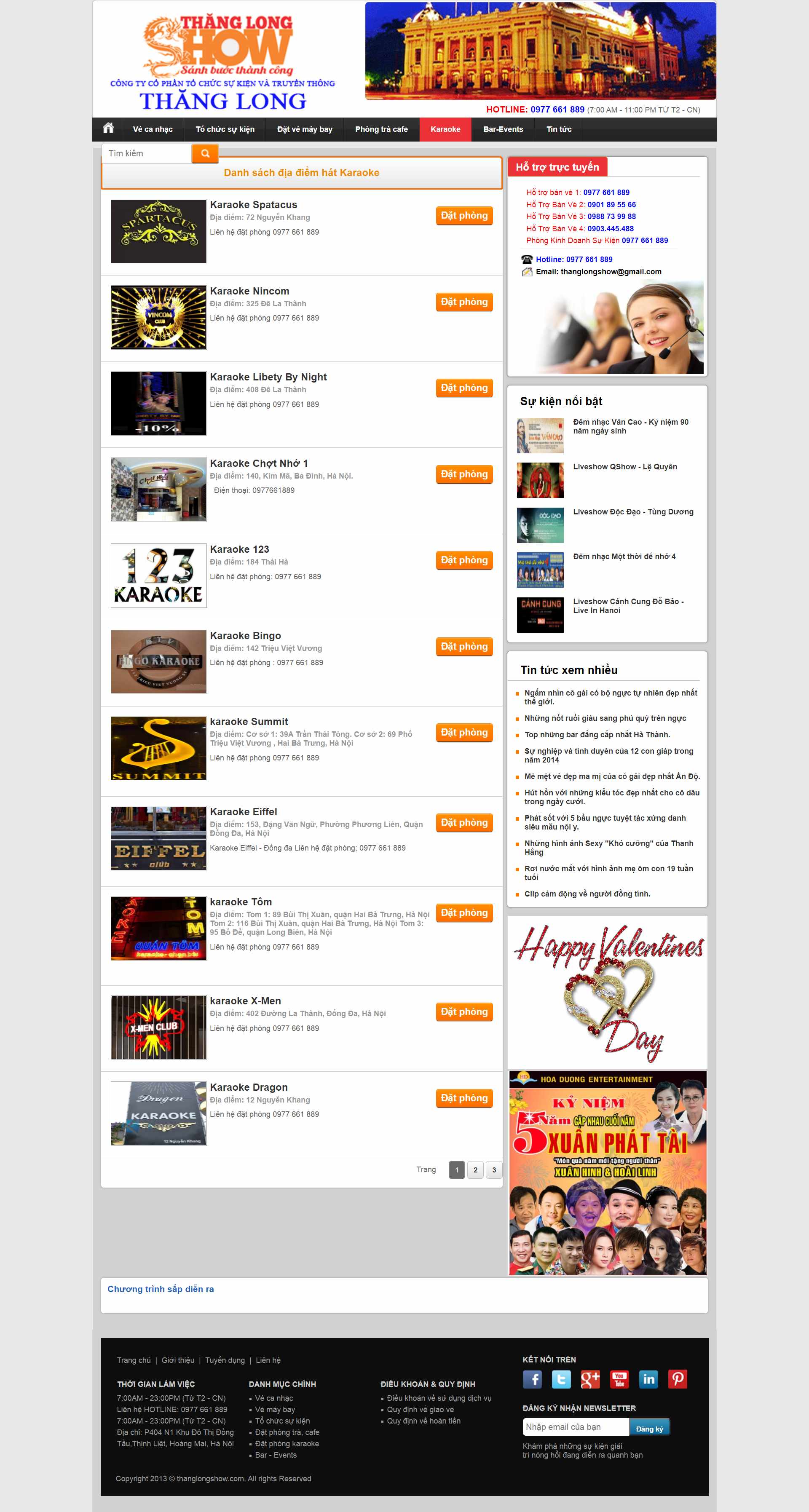 Thiết kế Web quán karaoke thanglongshow.net