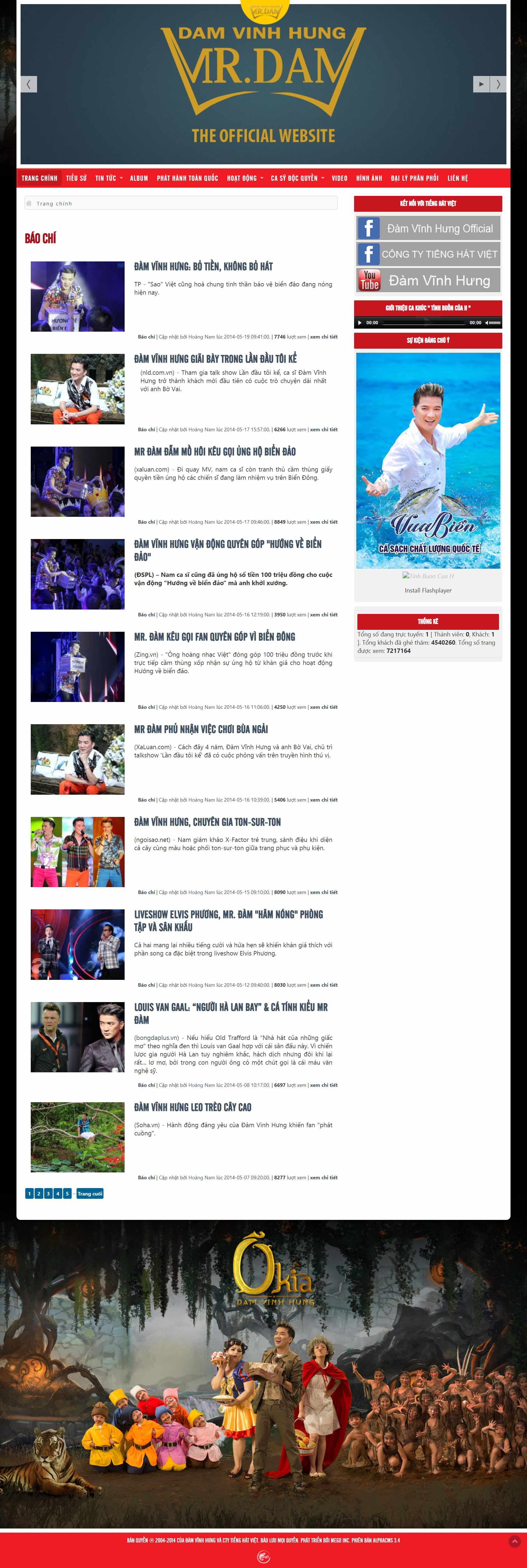 Thiết kế Web nghệ sĩ ca sĩ news.damvinhhung.ws