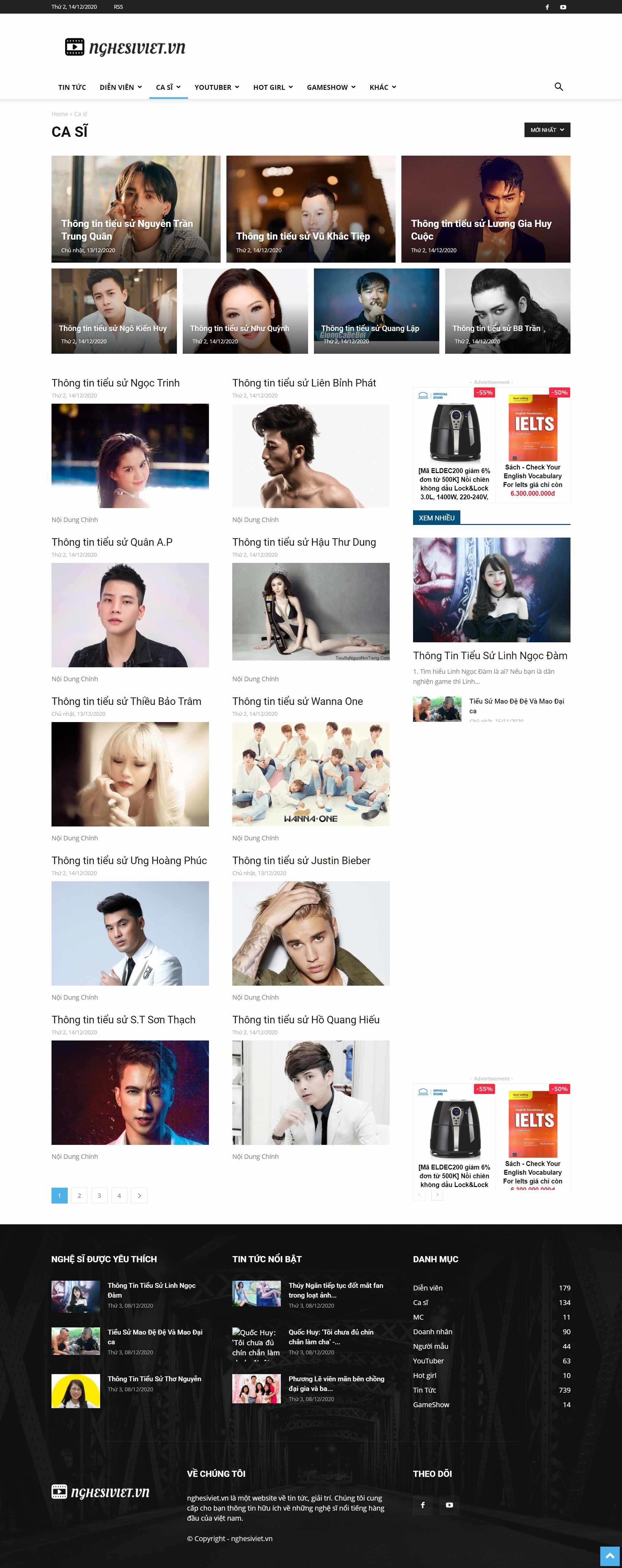 Thiết kế Web nghệ sĩ ca sĩ nghesiviet.vn