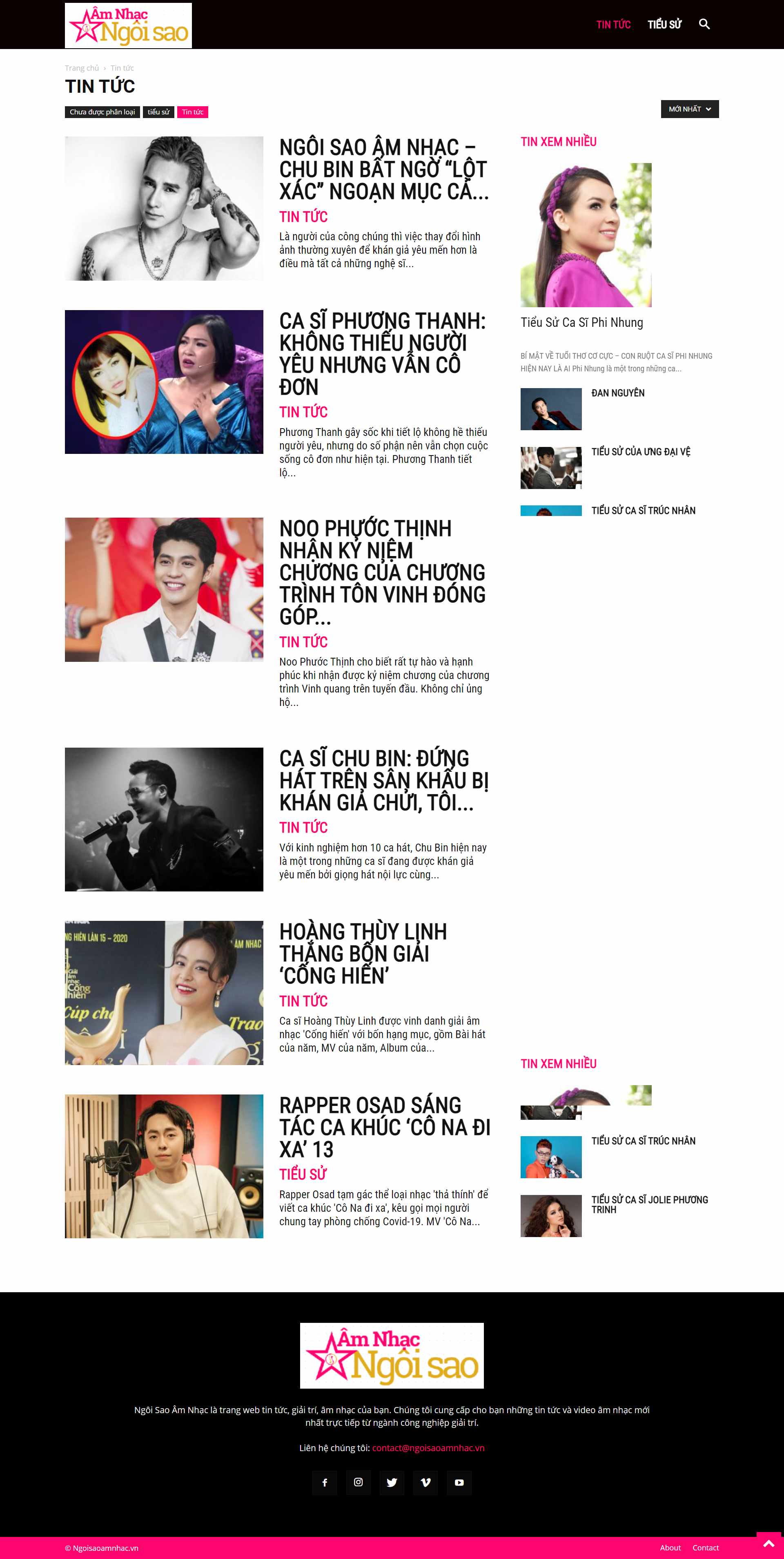 Thiết kế Web nghệ sĩ ca sĩ ngoisaoamnhac.vn