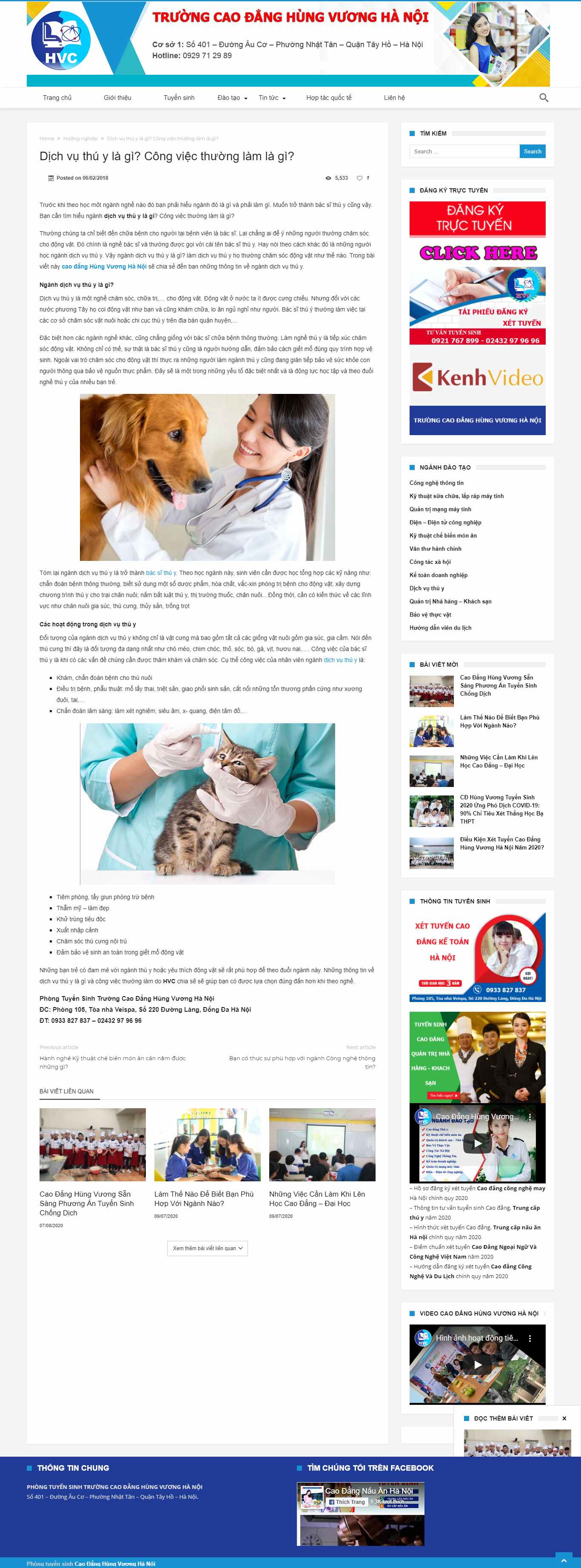 Thiết kế Web dịch vụ thú y caodanghungvuong.edu.vn