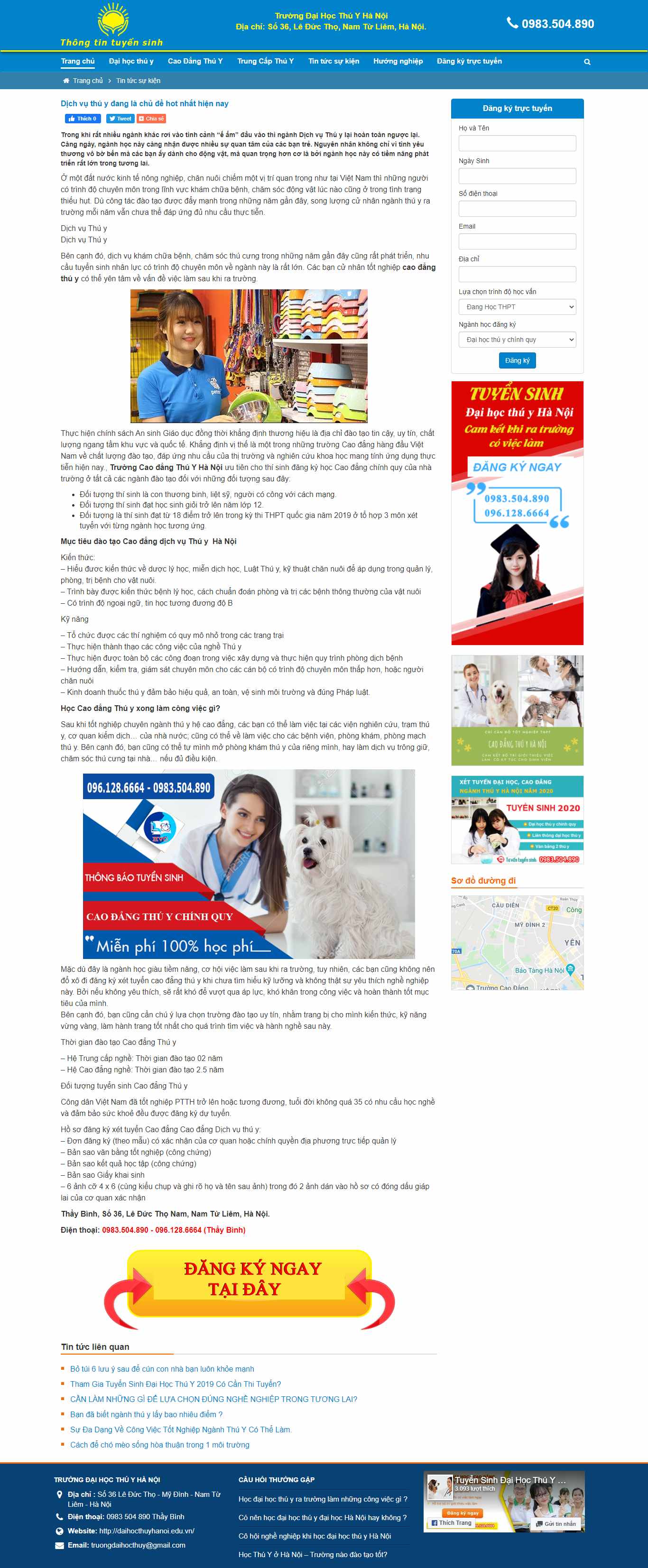 Thiết kế Web dịch vụ thú y daihocthuyhanoi.edu.vn